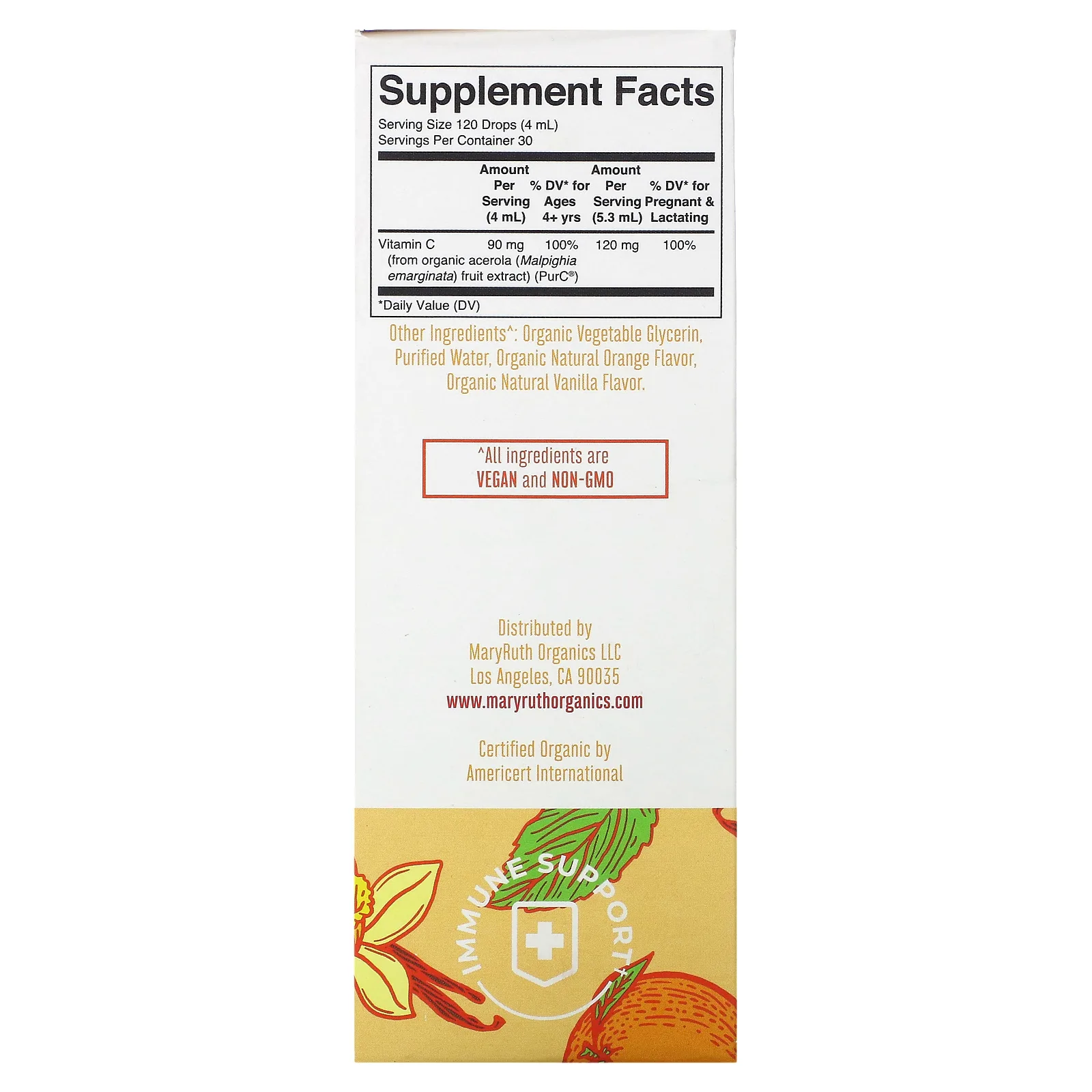 MaryRuth's, Органический витамин C в жидких каплях, апельсин и ваниль, 120 мл (4 жидк. Унции)