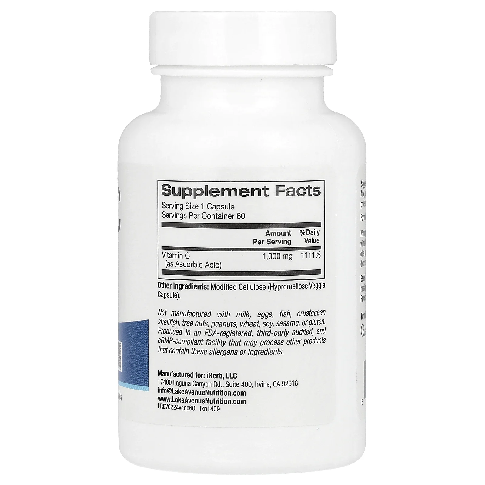 Lake Avenue Nutrition, витамин C, с Quali-C, 1000 мг, 60 растительных капсул