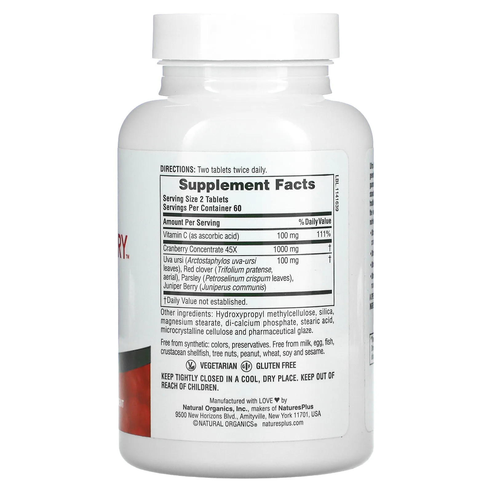 NaturesPlus, Ultra Cranberry, длительное высвобождение, 1000 мг, 120 таблеток