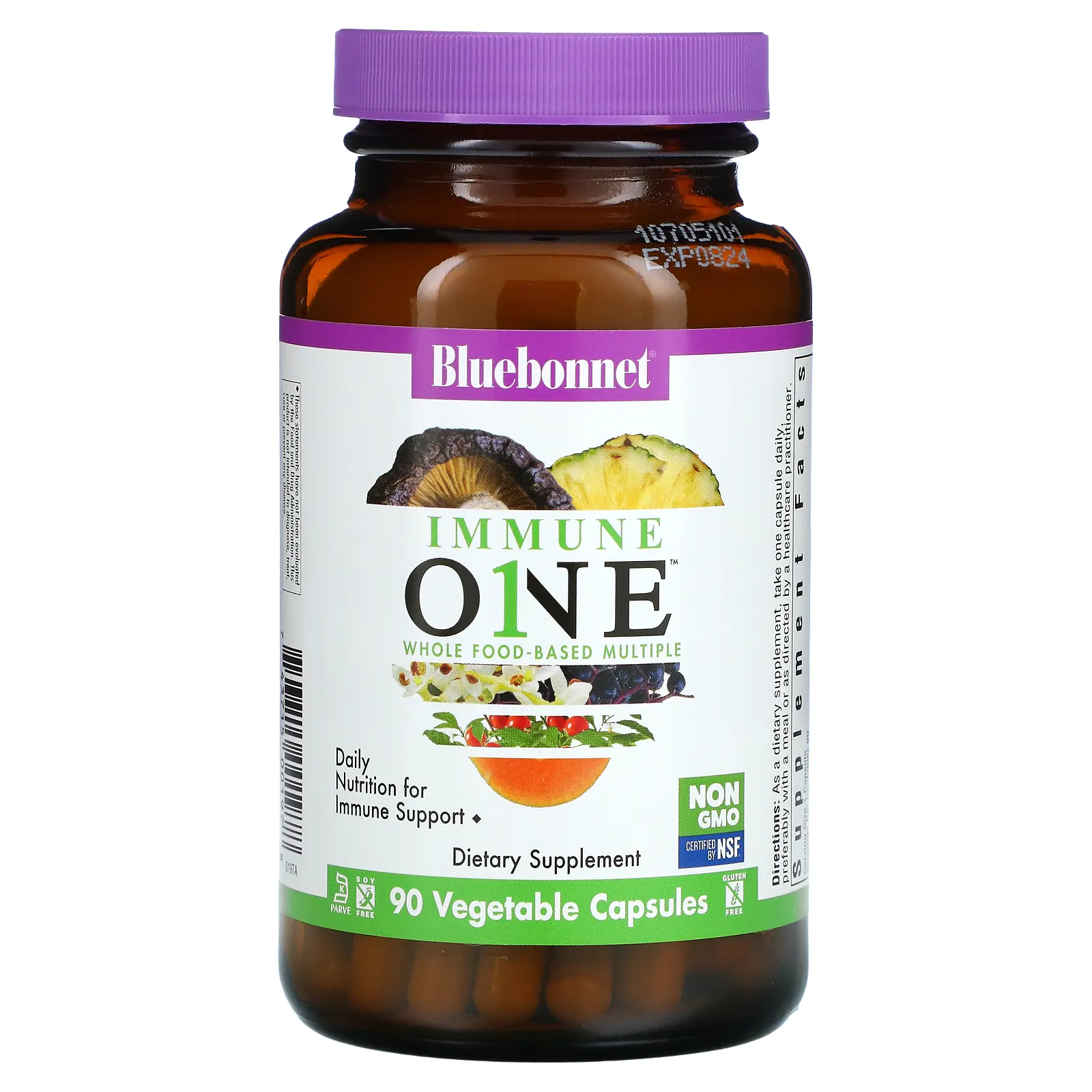 Bluebonnet Nutrition, Immune ONE, мультивитаминная добавка на основе цельных продуктов, 90 растительных капсул