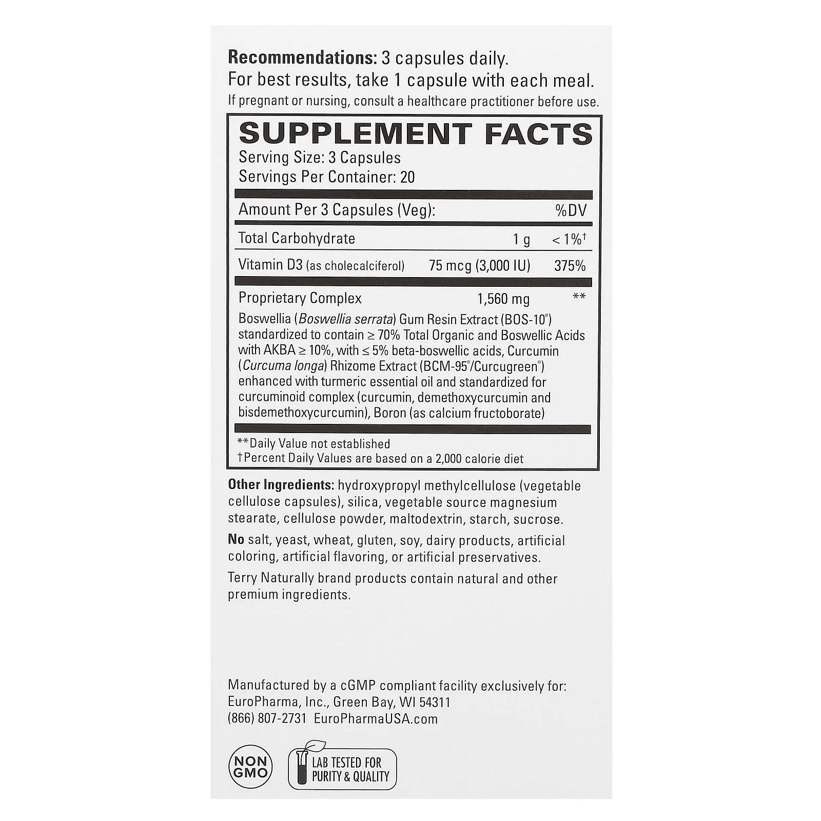 Terry Naturally, здоровье коленей и суставов, 60 капсул