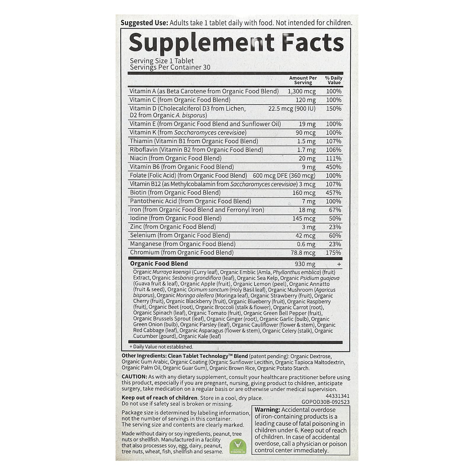 Garden of Life, MyKind Organics, пренатальные мультивитамины, одна таблетка в день, 30 веганских таблеток