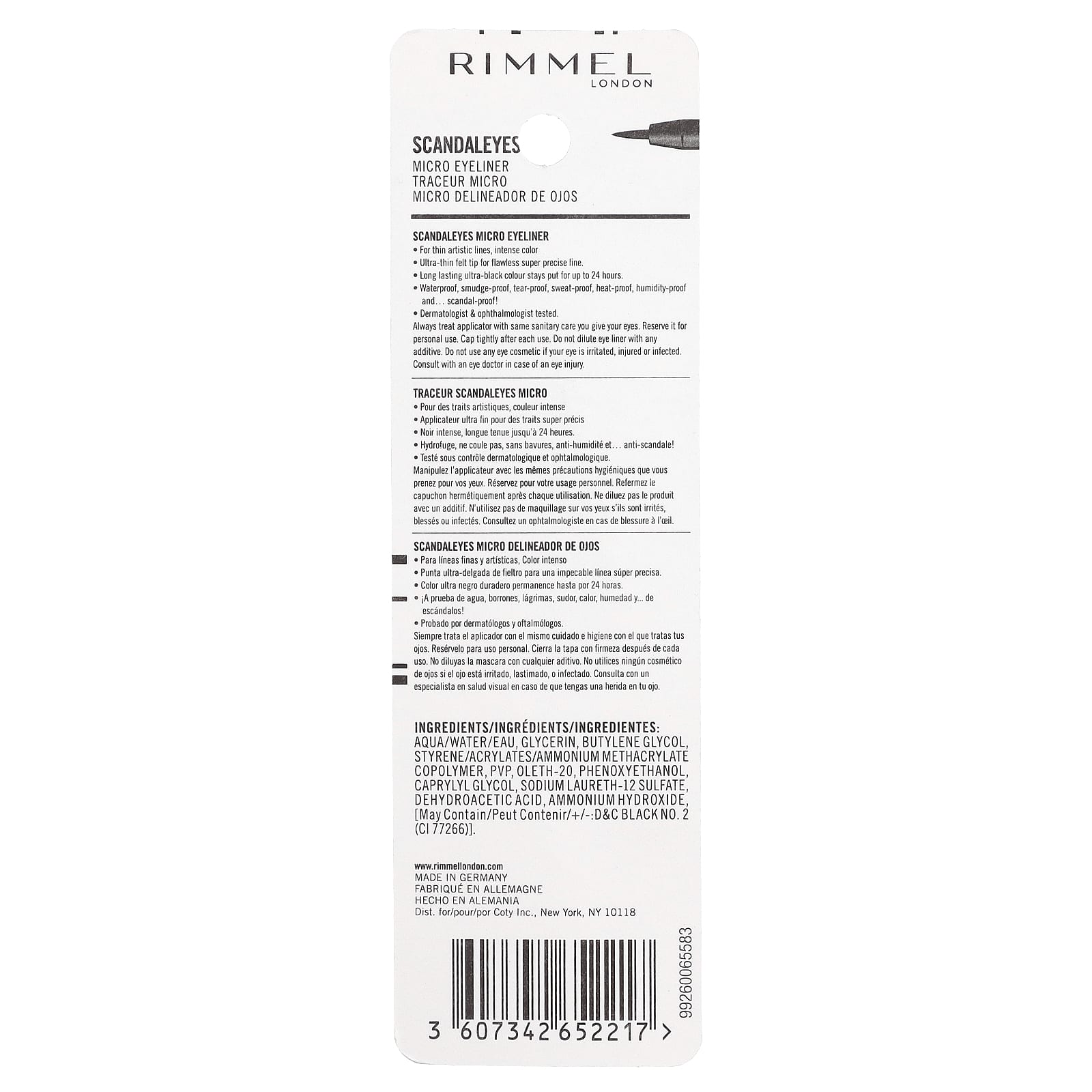 Rimmel London, Skindaleyes, подводка для глаз, 001 черный, 1,1 мл (0,037 жидк. унции)