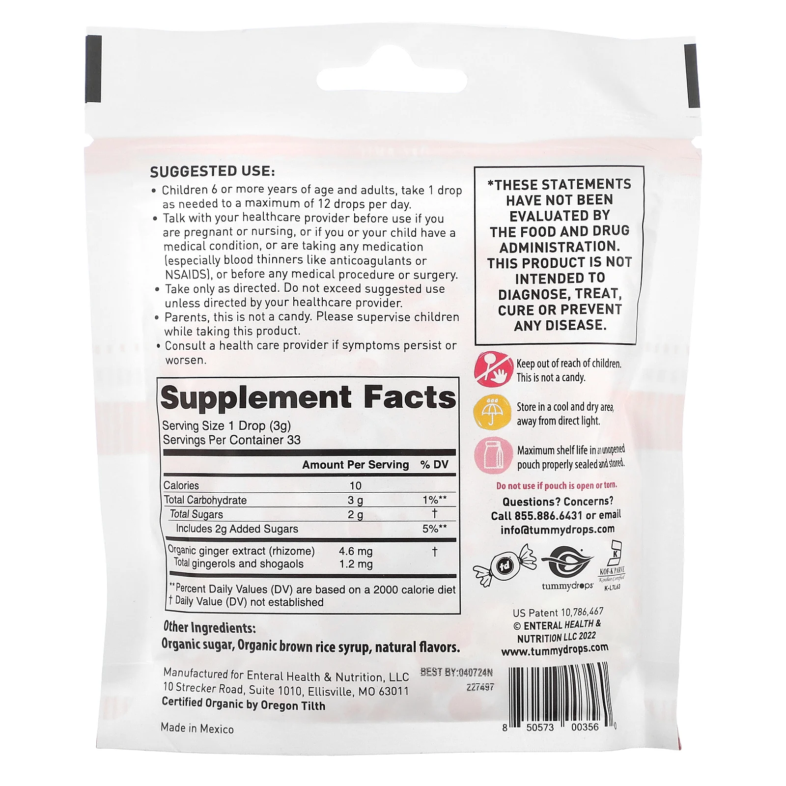 Tummydrops, органический имбирь в форме специй, 33 пастилки