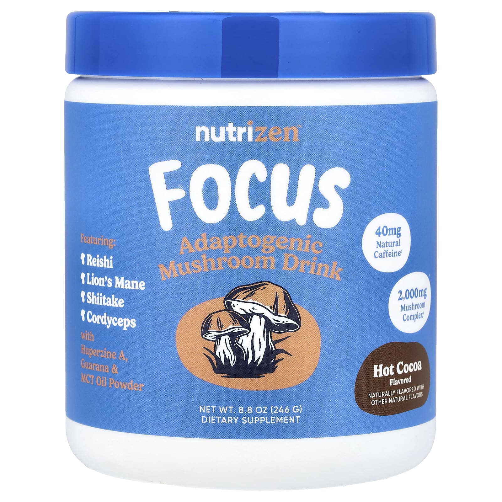 Nutricost, NutriZen™ Focus, адаптогенный грибной напиток, со вкусом горячего какао, 246 г (8,8 унции)