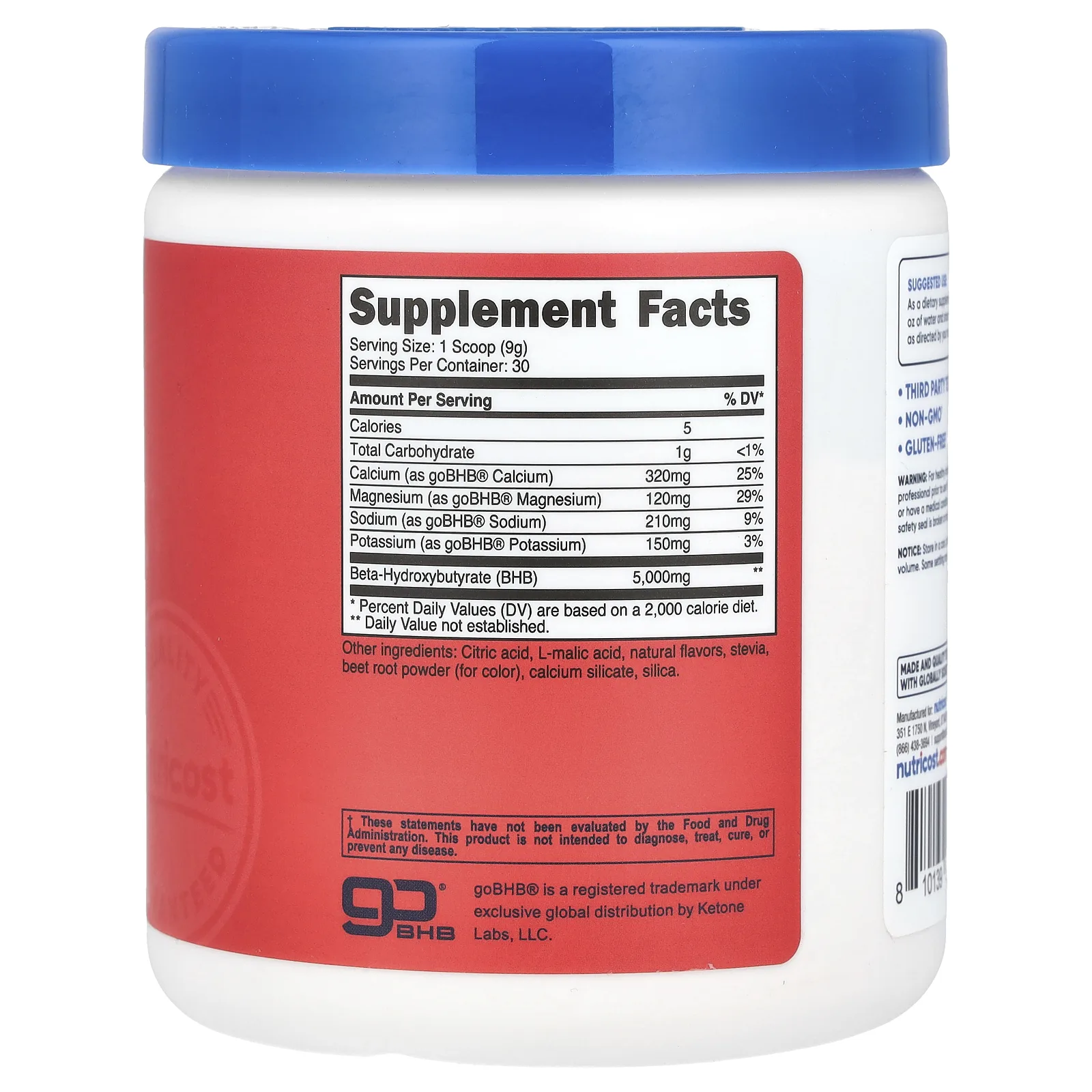 Nutricost, BHB Salts goBHB, фруктовый пунш, 261 г (9,3 унции)