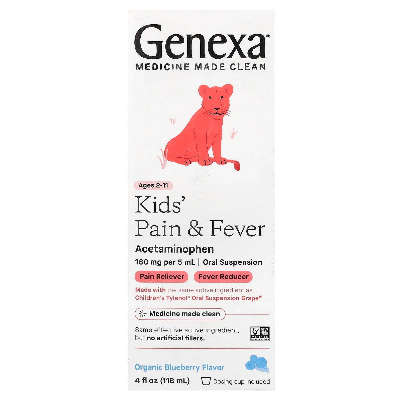 Genexa, Kid's Pain & Fever, для детей от 2 лет, органическая голубика, 118 мл (4 жидк. Унции)