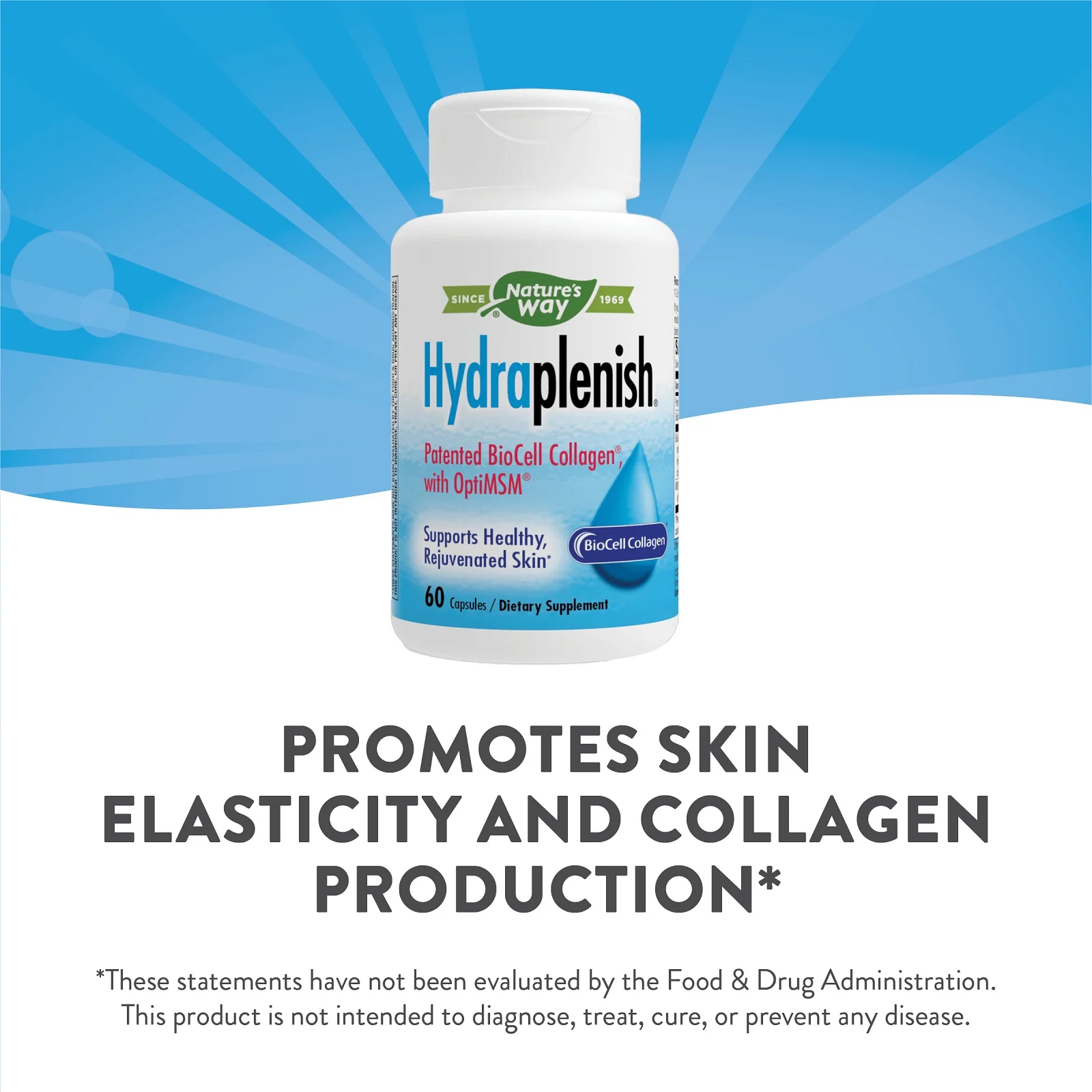 Nature's Way, Hydraplenish, запатентованный коллаген BioCell Collagen с OptiMSM, 60 капсул