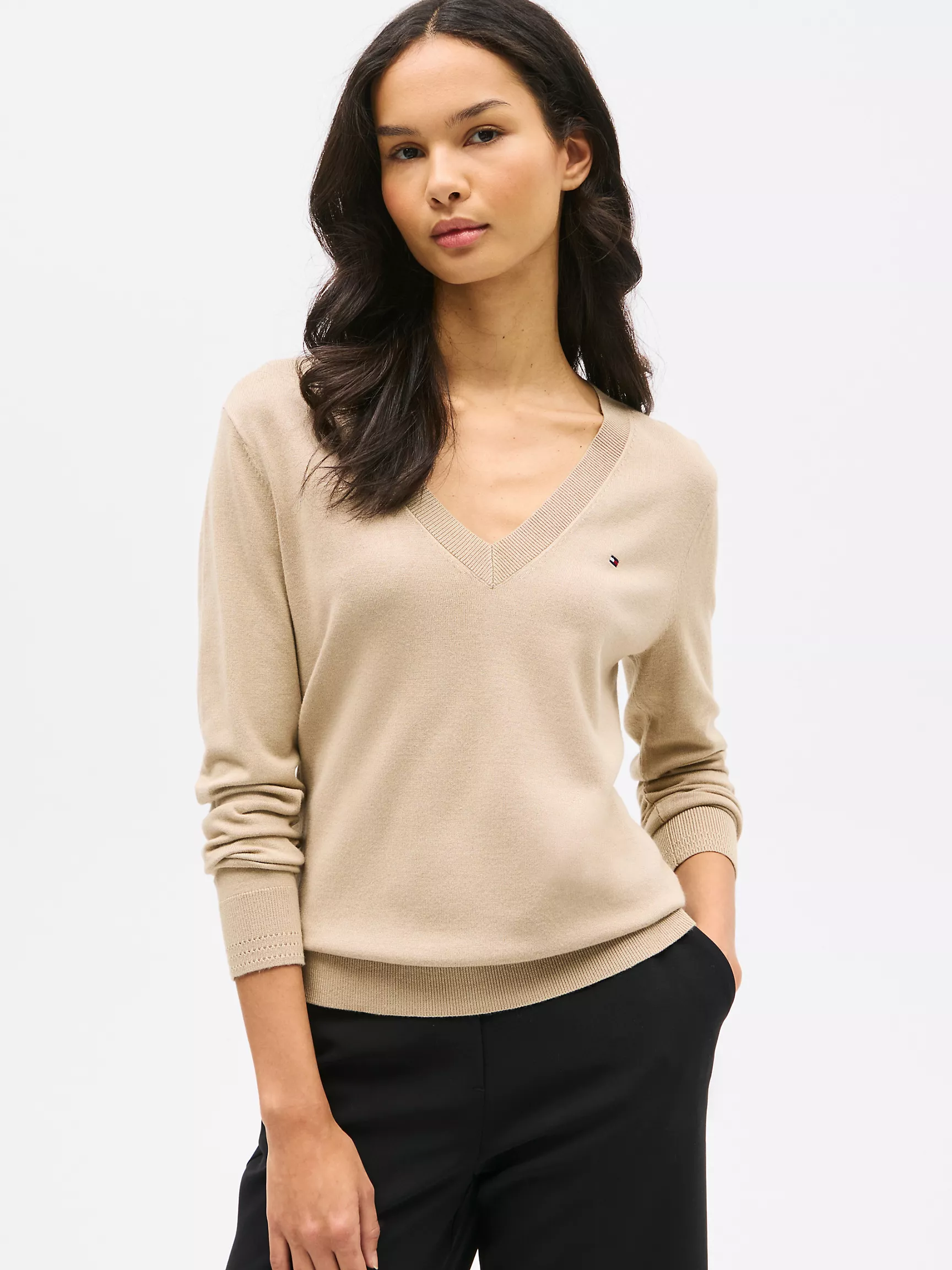 Женский свитер Tommy Hilfiger, Вязаный свитер с V-образным вырезом из вискозной смеси