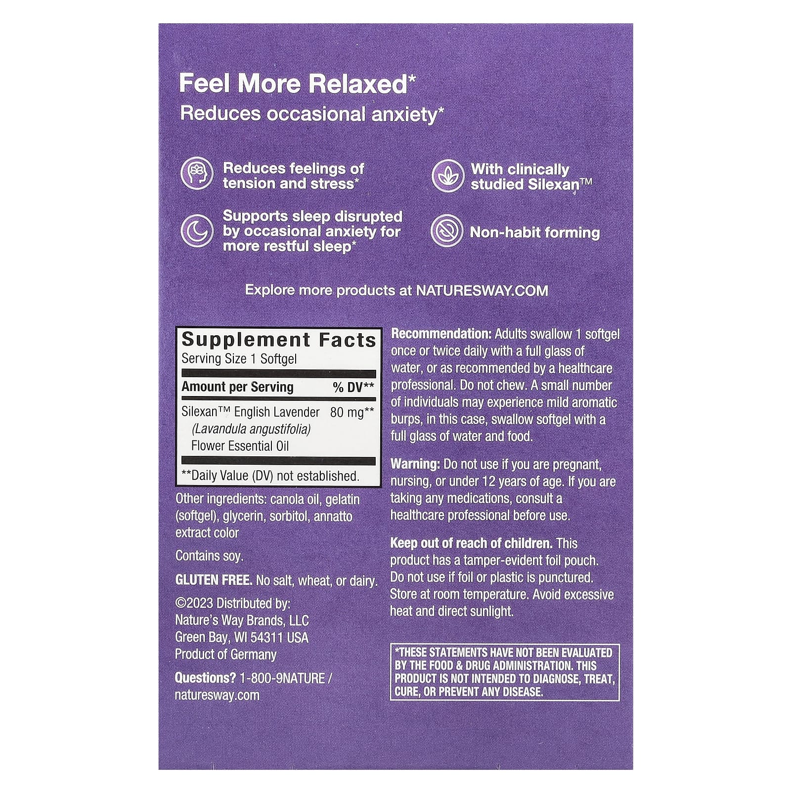 Nature's Way, CalmAid, лаванда в клинически изученных дозировках, 30 капсул