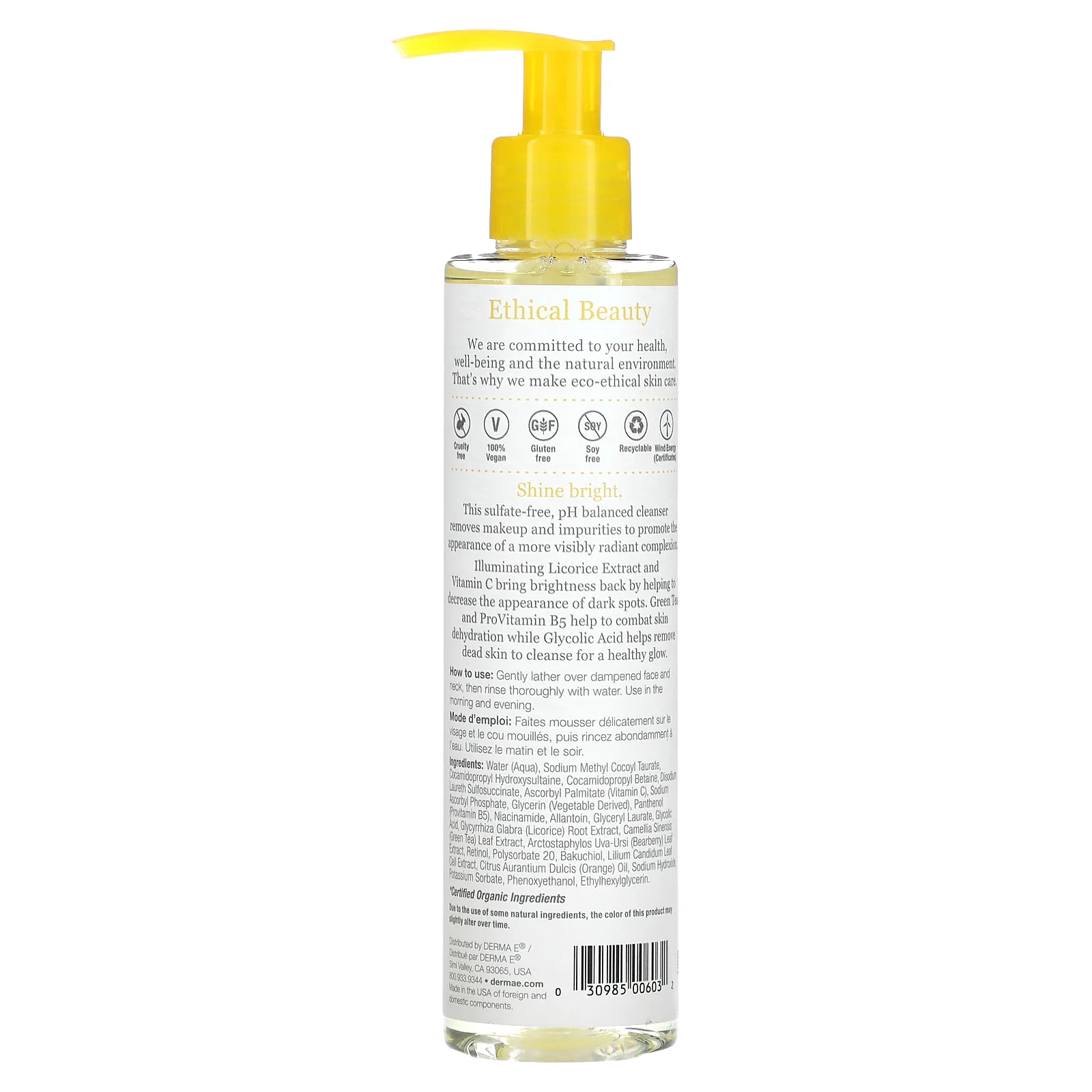 DERMA E, Очищающее осветляющее средство с витамином C для ежедневного применения, 175 мл (6 жидк. унций)