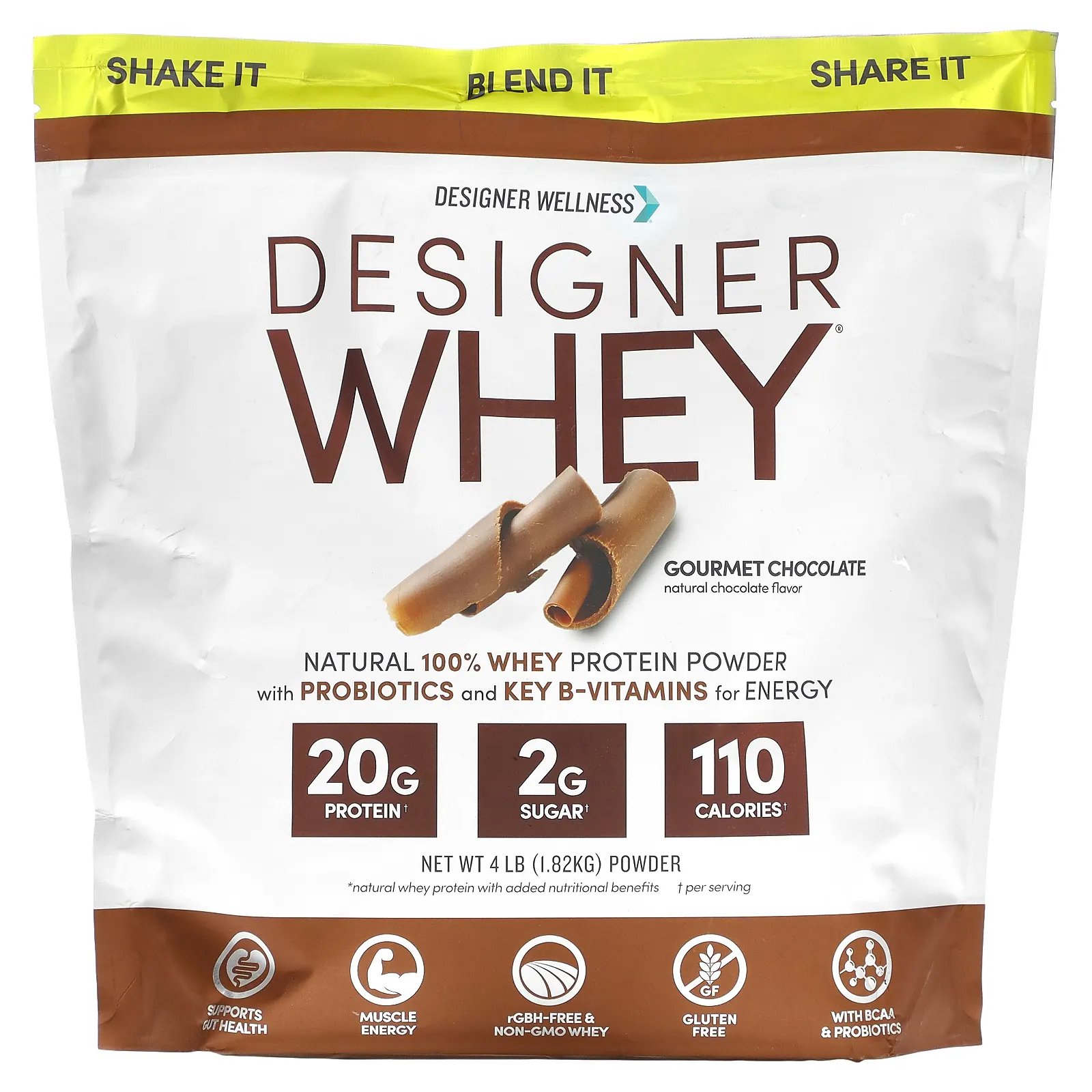 Designer Wellness, Designer Whey, натуральный порошок из 100% сывороточного протеина, изысканный шоколад, 1,82 кг (4 фунта)