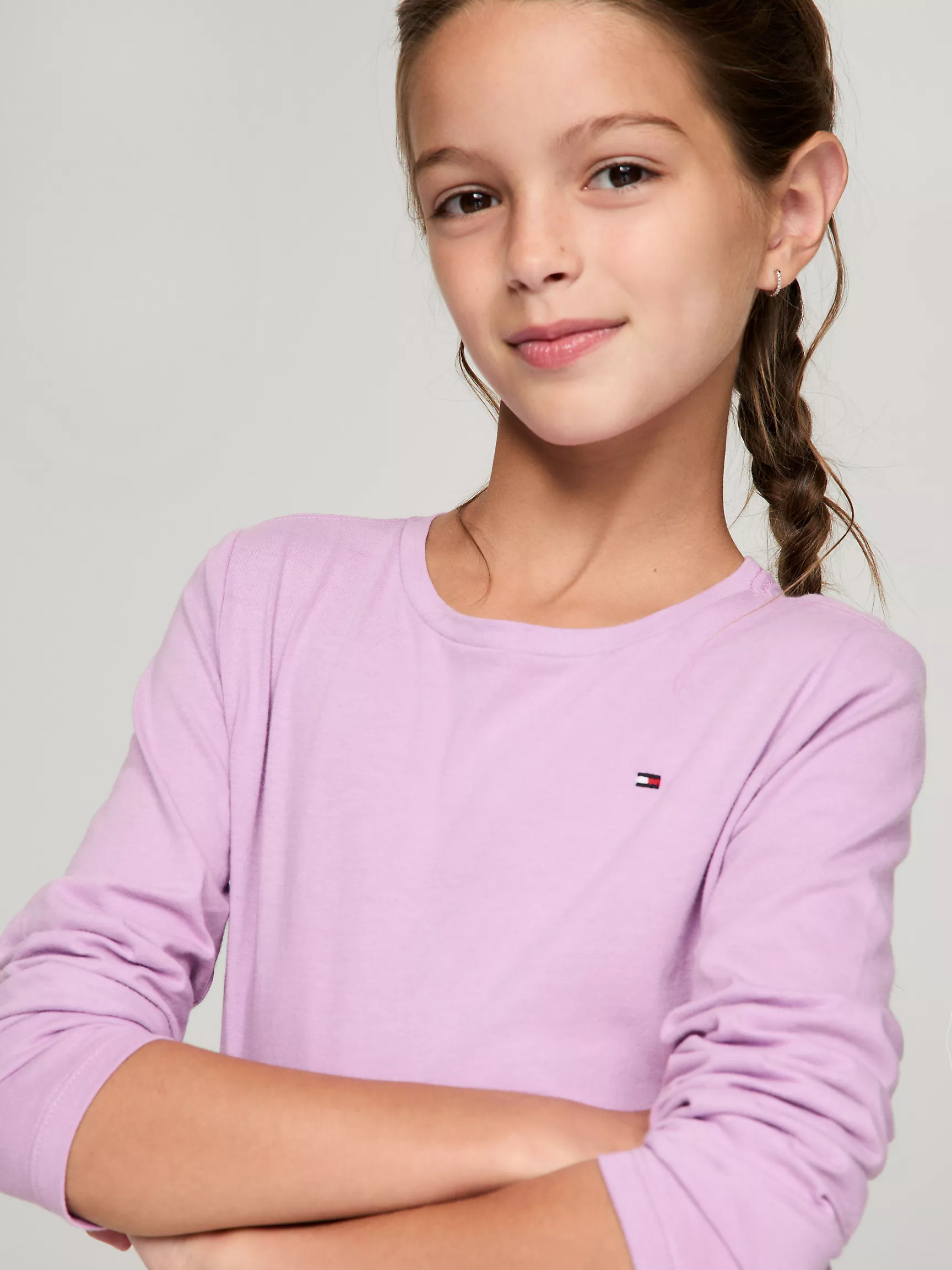 Футболка для девочек Tommy Hilfiger, Детская однотонная футболка с длинным рукавом
