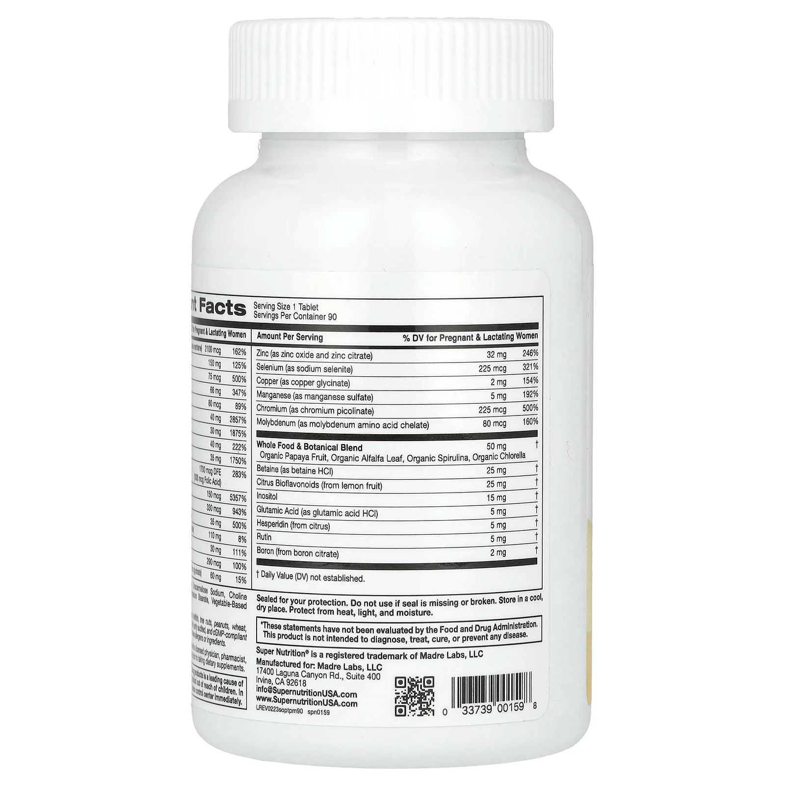 Super Nutrition, Simply One, пренатальные мультивитамины тройного действия, 90 таблеток