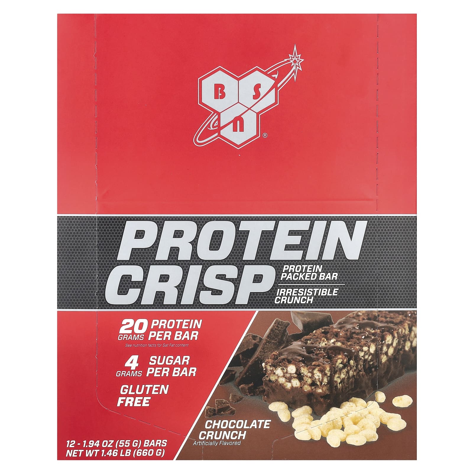 BSN, Protein Crisp, кранч с шоколадом, 12 батончиков, 57 г (2,01 унции) каждый