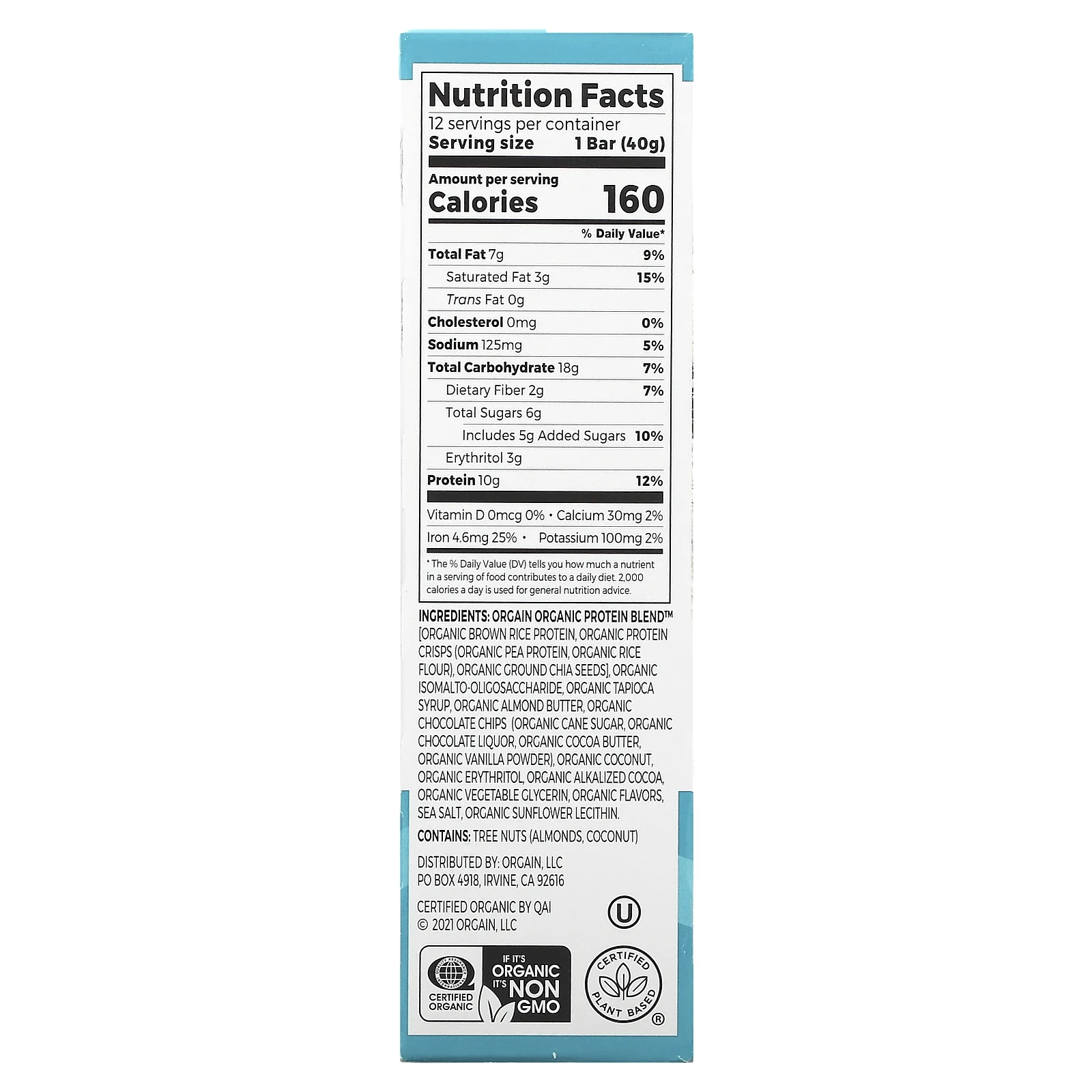 Orgain, Протеиновый батончик, шоколад и кокос, 12 батончиков, 40 г (1,41 унции)