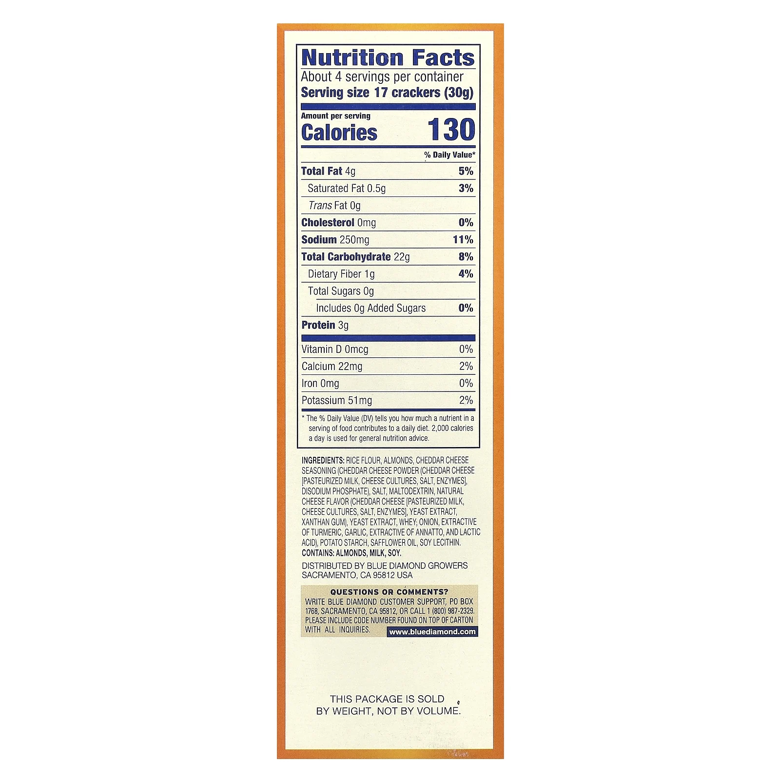 Blue Diamond, Almond Nut-Thins, снэки из рисовых крекеров с миндалем, сыр чеддер, 120,5 г (4,25 унции)