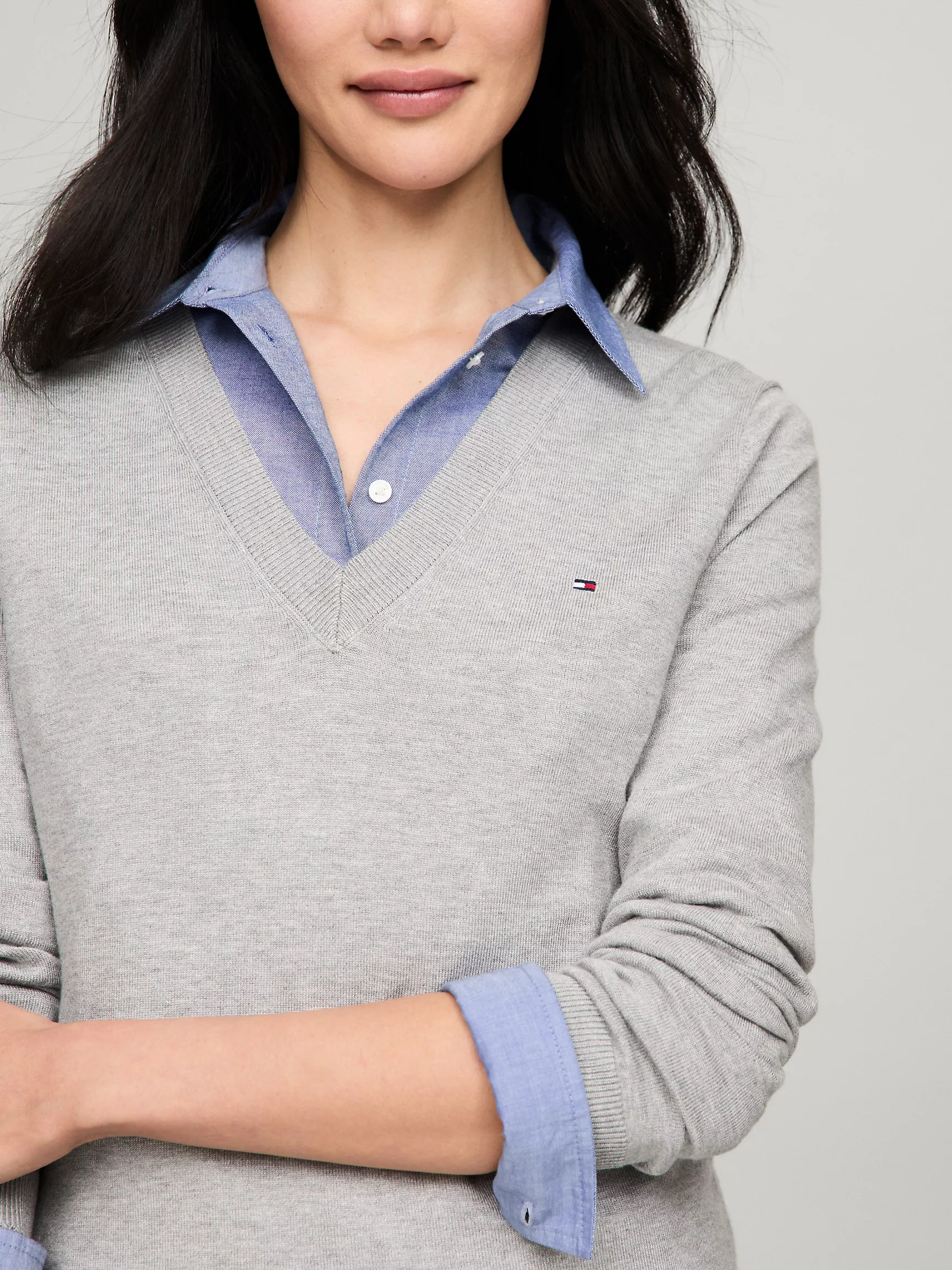 Женский свитер Tommy Hilfiger, Вязаный свитер с V-образным вырезом из вискозной смеси
