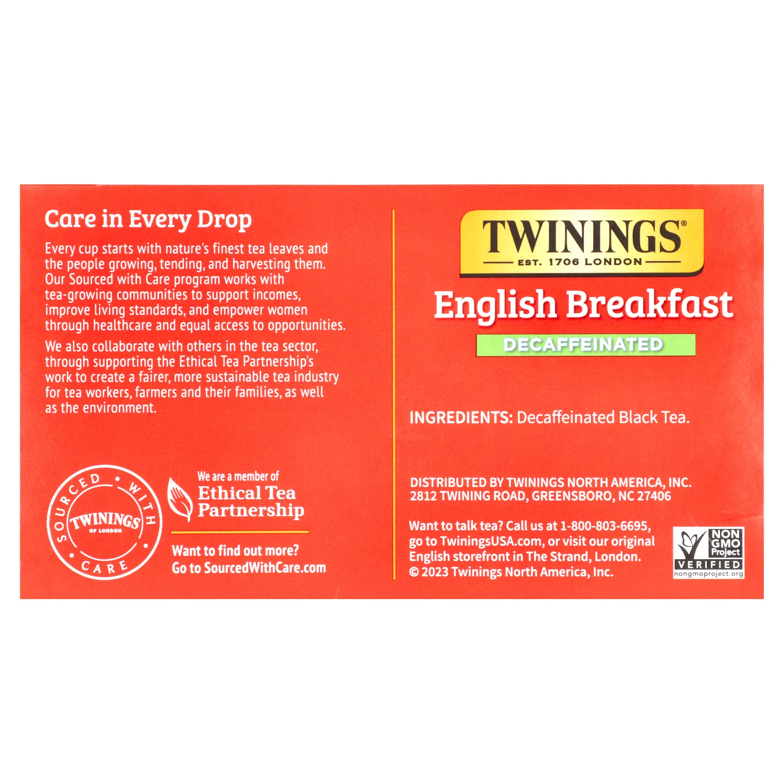 Twinings, English Breakfast, черный чай без кофеина, 50 чайных пакетиков, 100 г (3,53 унции)