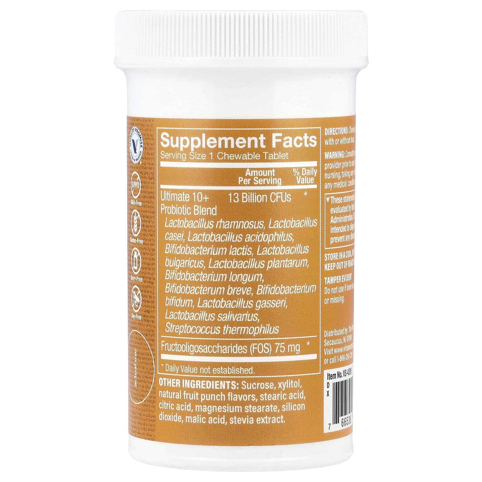 The Vitamin Shoppe, Chewable Ultimate 10+, пробиотики, фруктовый пунш, 13 млрд, 30 жевательных таблеток