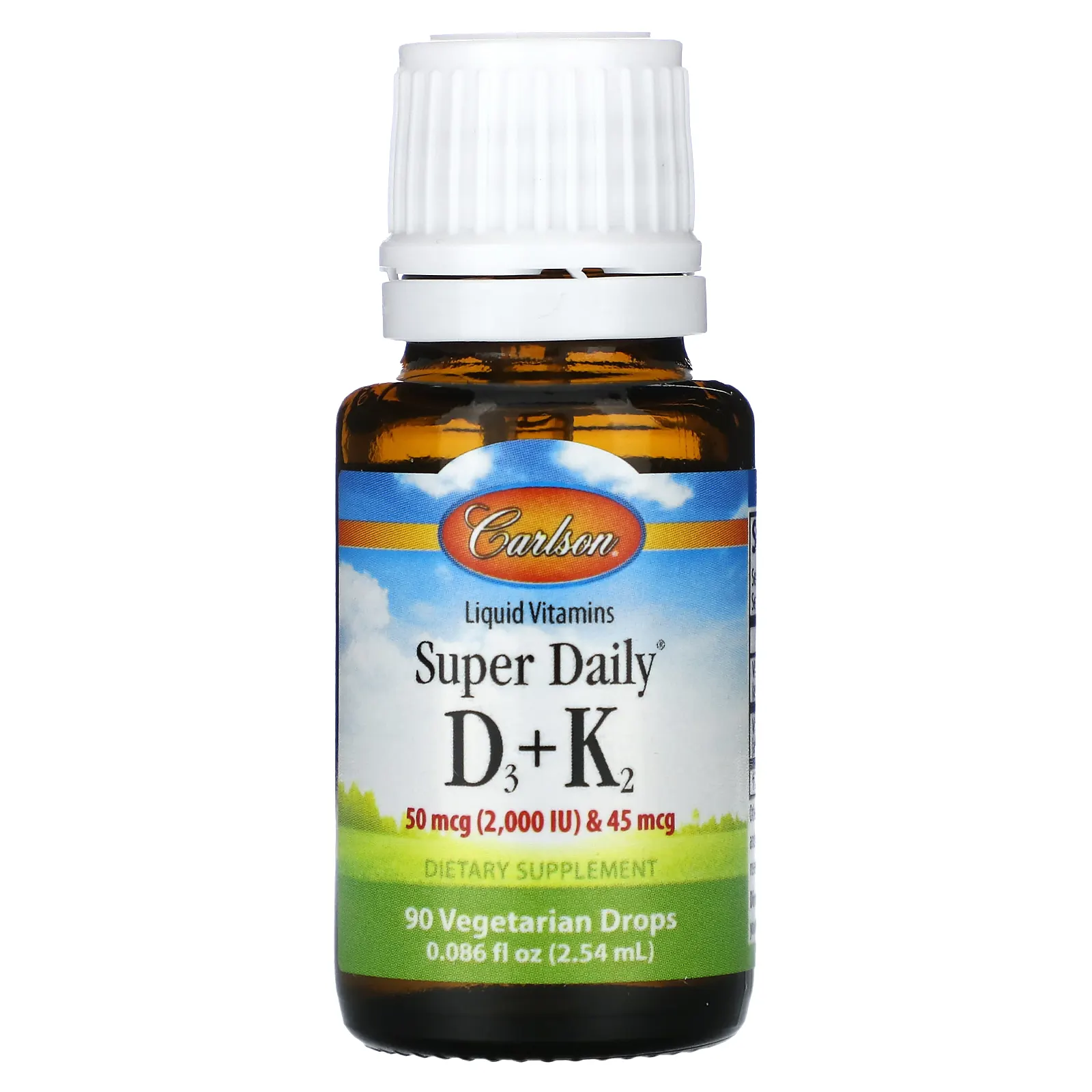 Carlson, Super Daily, витамины D3 и K2, 90 вегетарианских капель, 2,54 мл (0,086 жидк. унции)