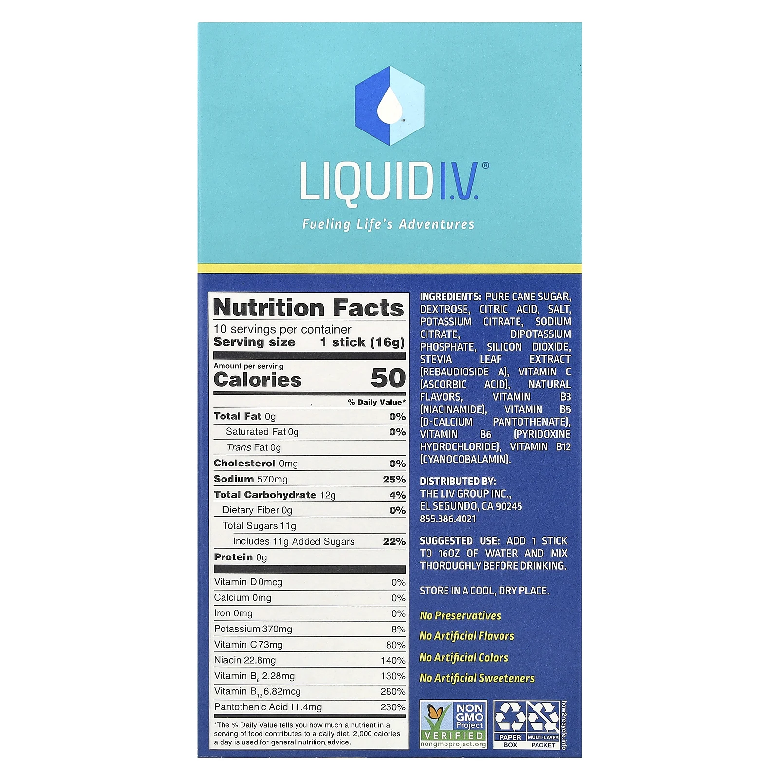 Liquid I.V., Hydration Multiplier, смесь для приготовления электролитов, лимон и лайм, 10 отдельных пакетиков по 16 г (0,56 унции)
