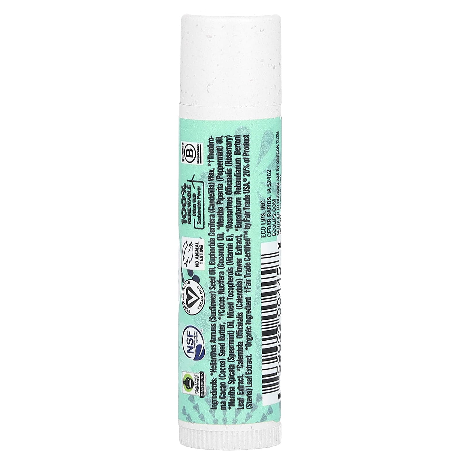 Eco Lips, Bee Free, веганский бальзам для губ, сладкая мята, 4,25 г (0,15 унции)