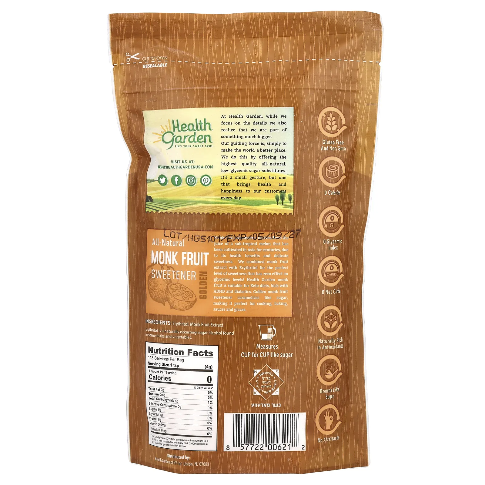 Health Garden, Натуральный подсластитель из архата, золотой, 453 г (16 унций)