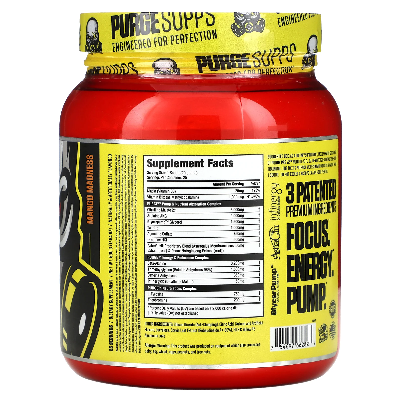 MuscleSport, Pre-Workout Powerhouse, Pre V2, Mango Madness, 500 г (17,64 унции)