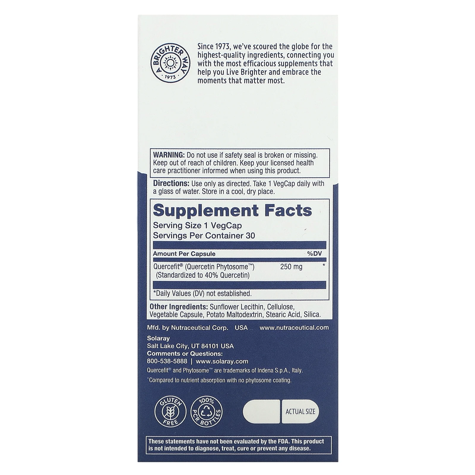 Solaray, фитосома кверцетина, 30 растительных капсул