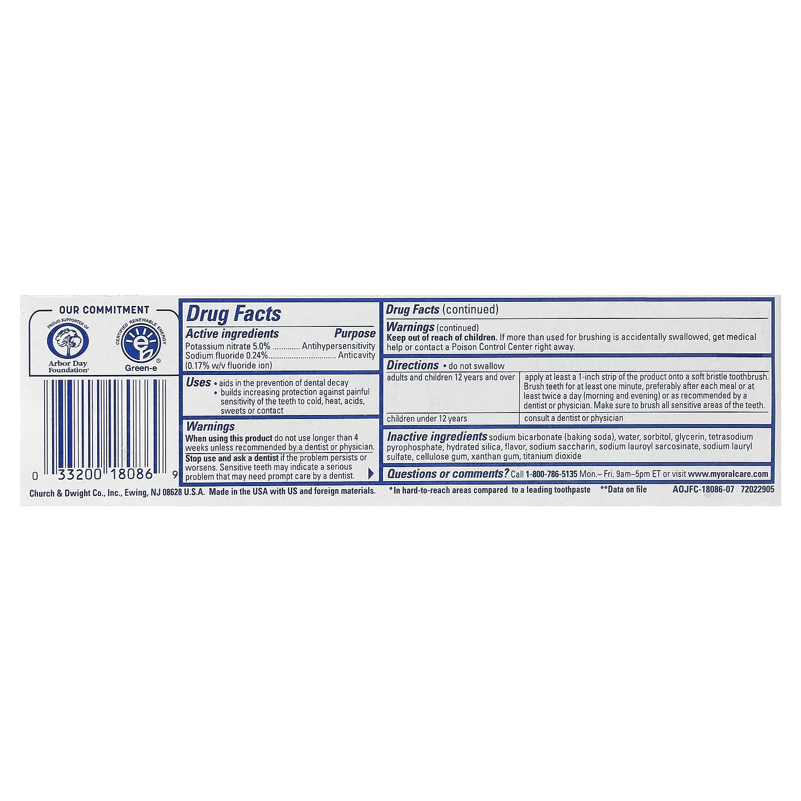Arm & Hammer, Anticavity Fluoride Toothpaste, Sensitive, Refreshing Mint, 4.5 oz (127 g)