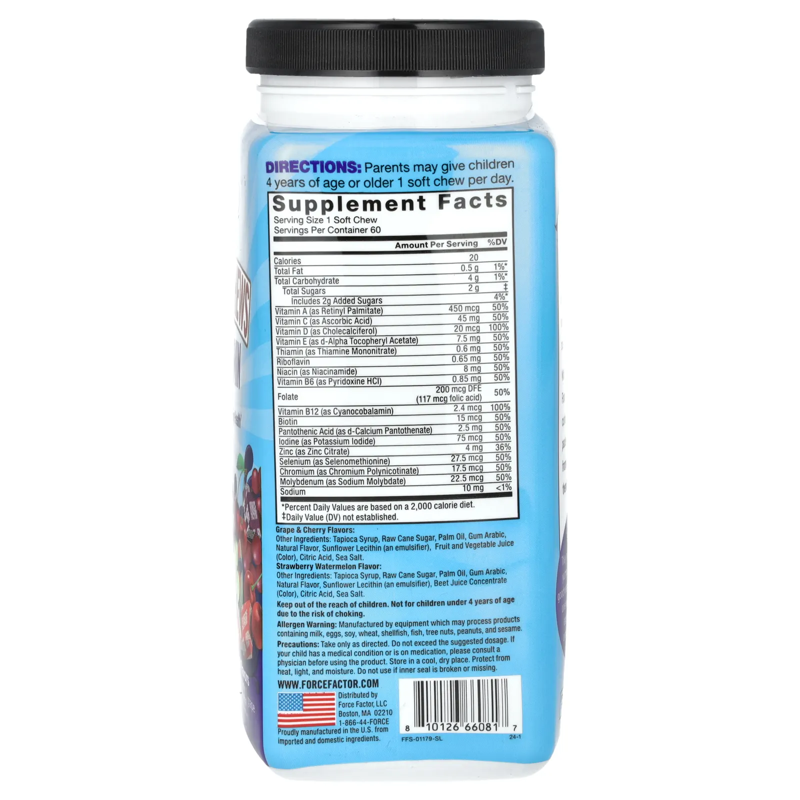 Force Factor, Kids, Super Chews, мультивитамины, вишня, клубника, арбуз, виноград, 60 жевательных таблеток