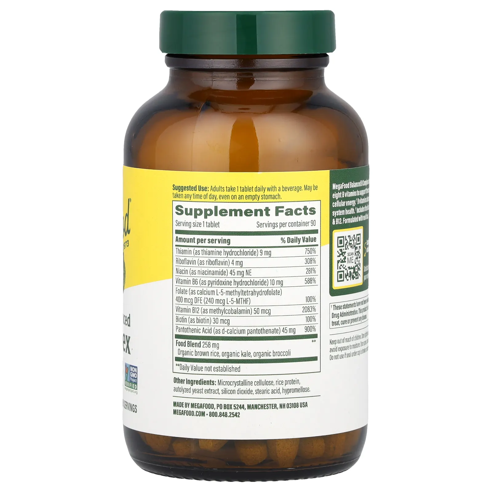MegaFood, сбалансированный комплекс витаминов группы В, 90 таблеток