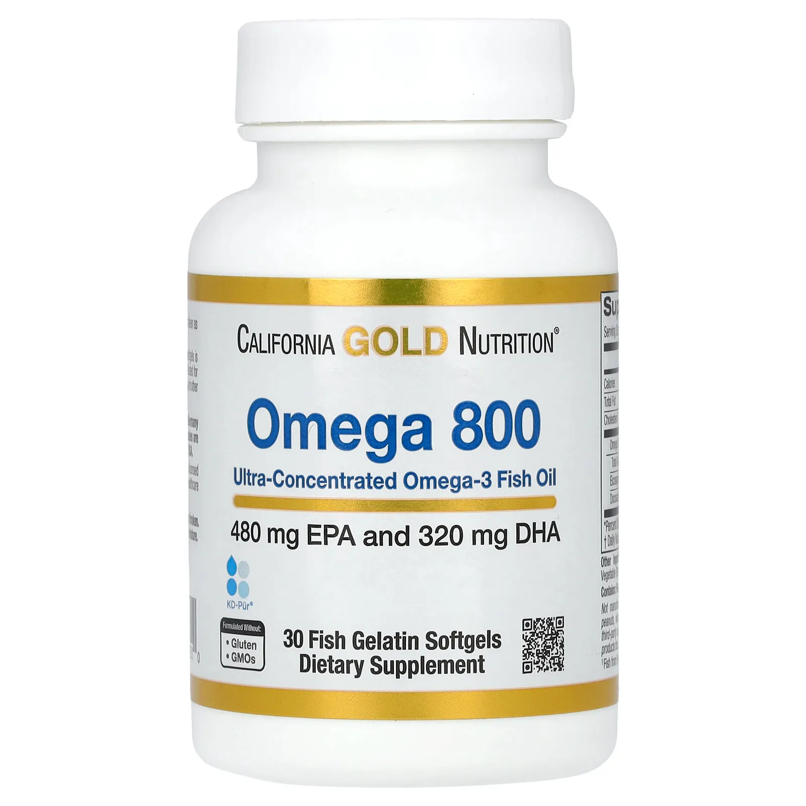 California Gold Nutrition, омега 800, ультраконцентрированный рыбий жир с омега-3, в форме триглицеридов KD-Pur, 1000 мг, 30 капсул из рыбьего желатина
