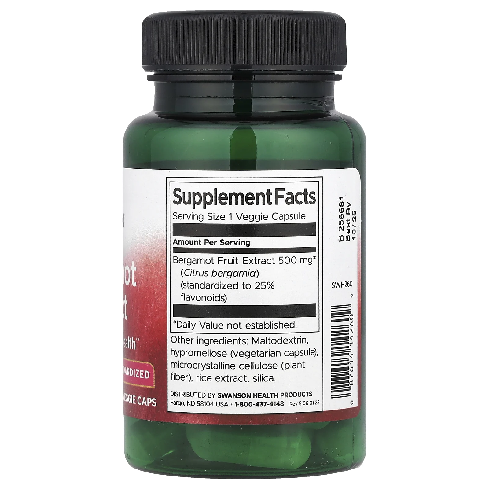 Swanson, Экстракт бергамота, 500 мг, 30 вегетарианских капсул