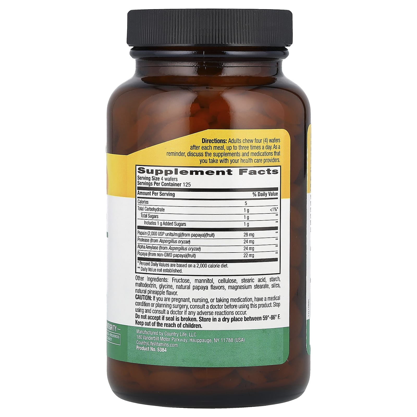 Country Life, тропическая папайя, 500 жевательных таблеток