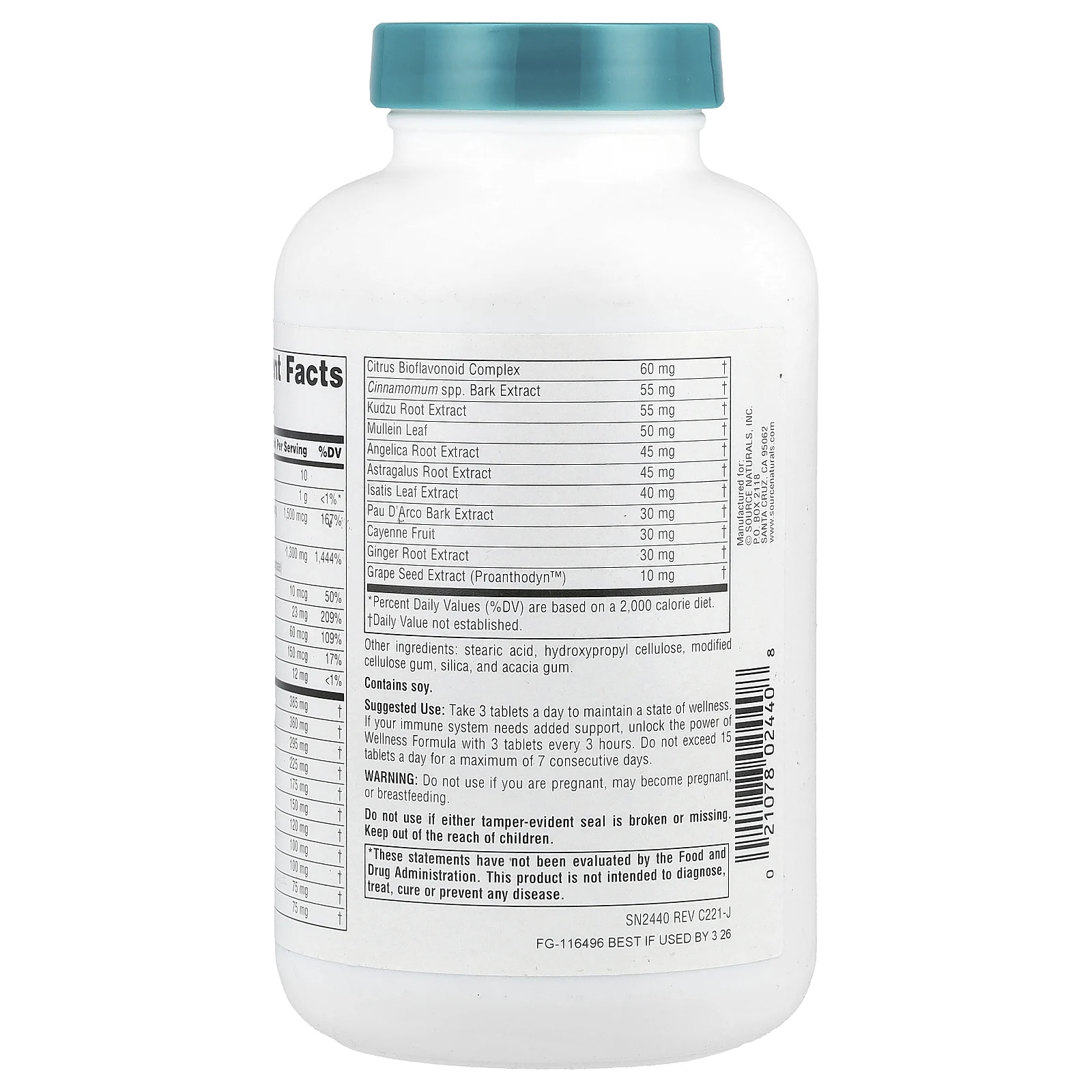 Source Naturals, Формула здоровья, комплекс растительной защиты, 180 таблеток