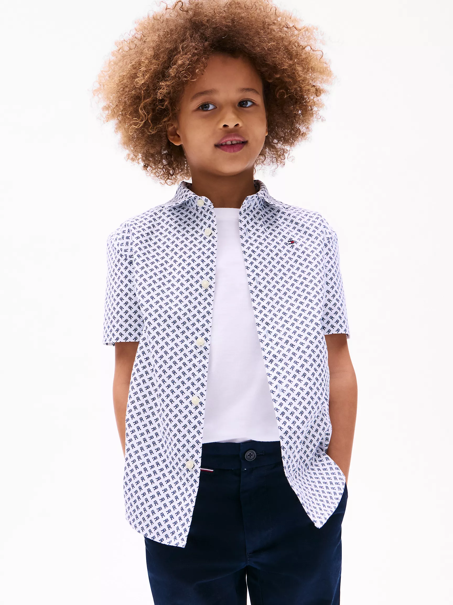 Рубашка для мальчика Tommy Hilfiger, Детская рубашка из эластичного оксфорда с монограммным узором