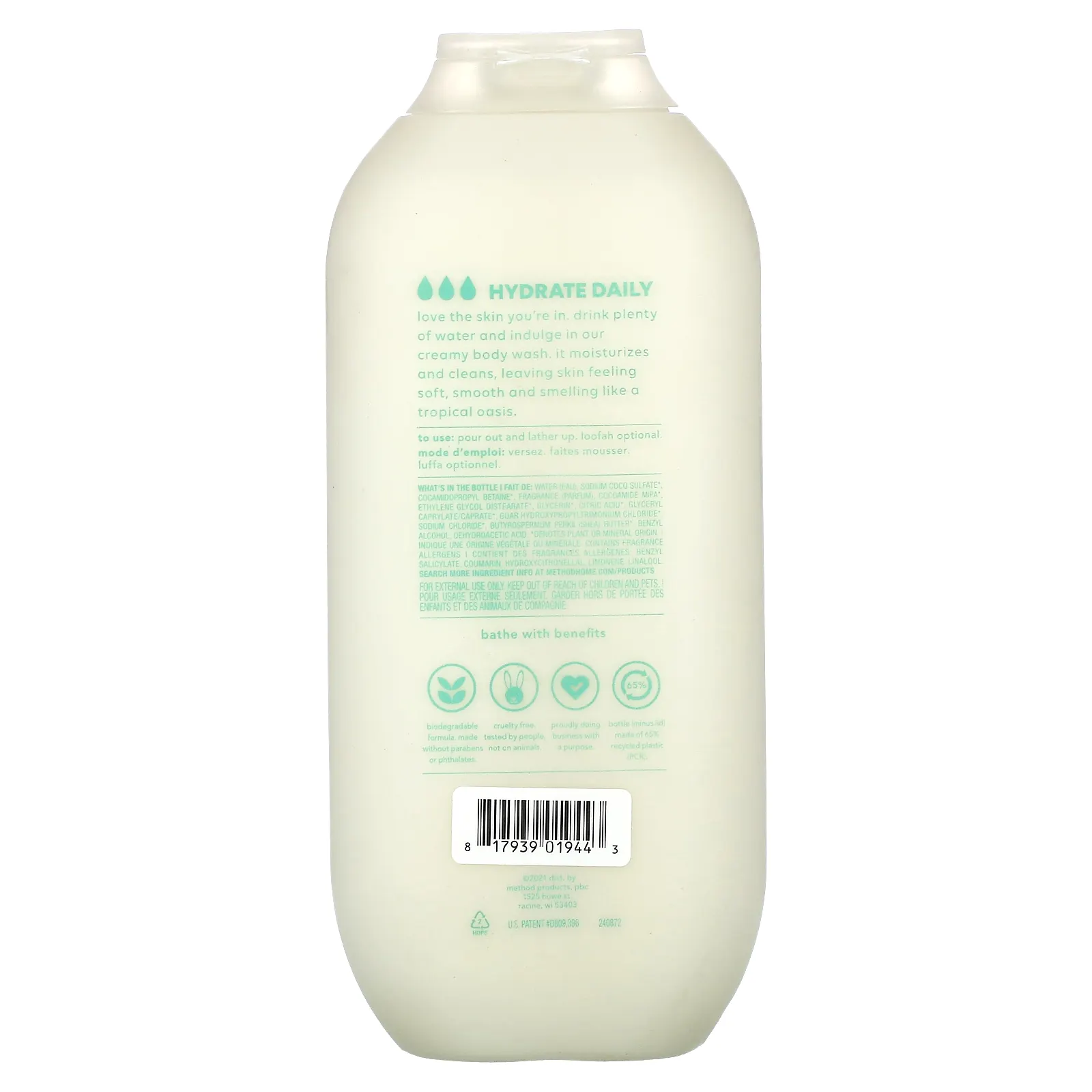 Method, Увлажняющий гель для душа, кокосовое молоко, 532 мл (18 жидк. Унций)