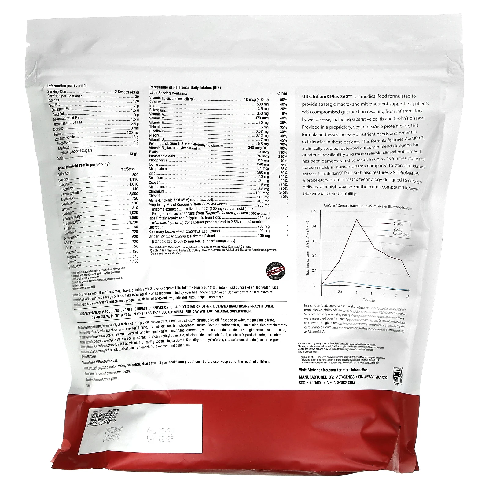 Metagenics, UltralnflamX Plus 360 °, медицинское питание, тропическое манго, 1290 г (45,5 унции)