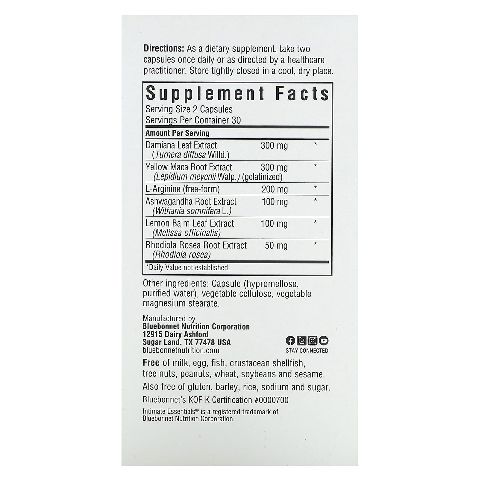 Bluebonnet Nutrition, Intimate Essentials, для нее, 60 растительных капсул