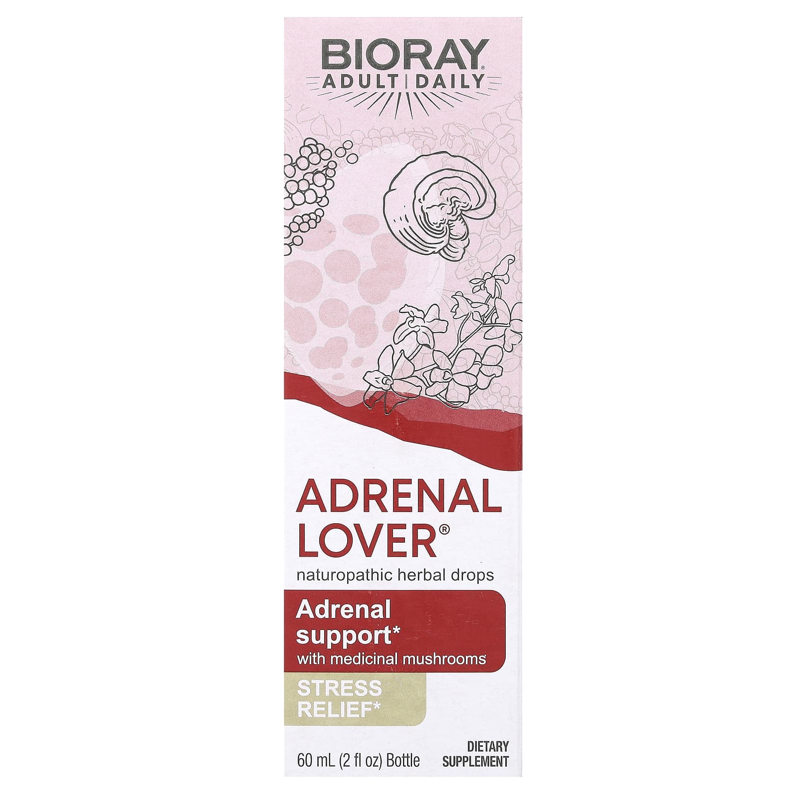 Bioray, Adrenal Lover, добавка для поддержки здоровья надпочечников с полезными грибами, 60 мл (2 жидк. унции)
