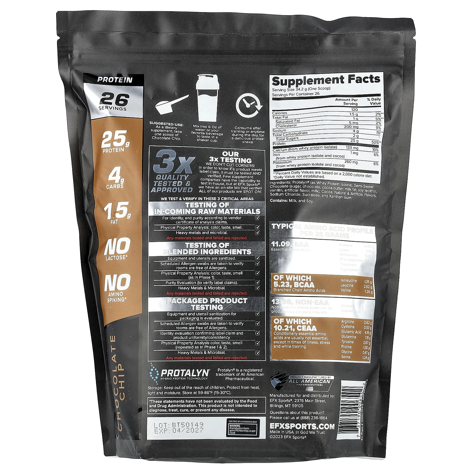 EFX Sports, Protalyn® изолят сывороточного протеина, шоколадная крошка, 907 г (2 фунта)