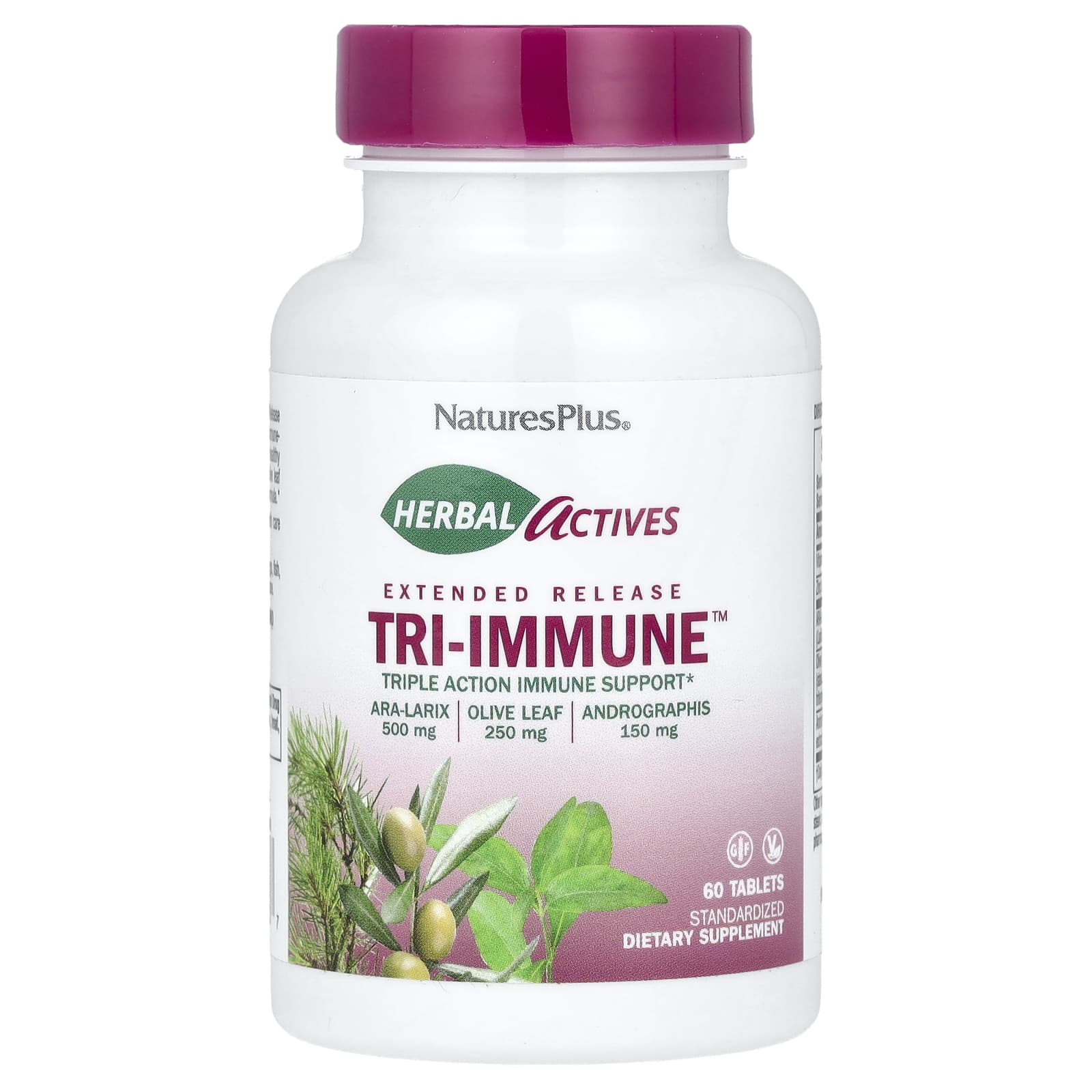 NaturesPlus, Herbal Actives, Tri-Immune, 60 таблеток с пролонгированным высвобождением