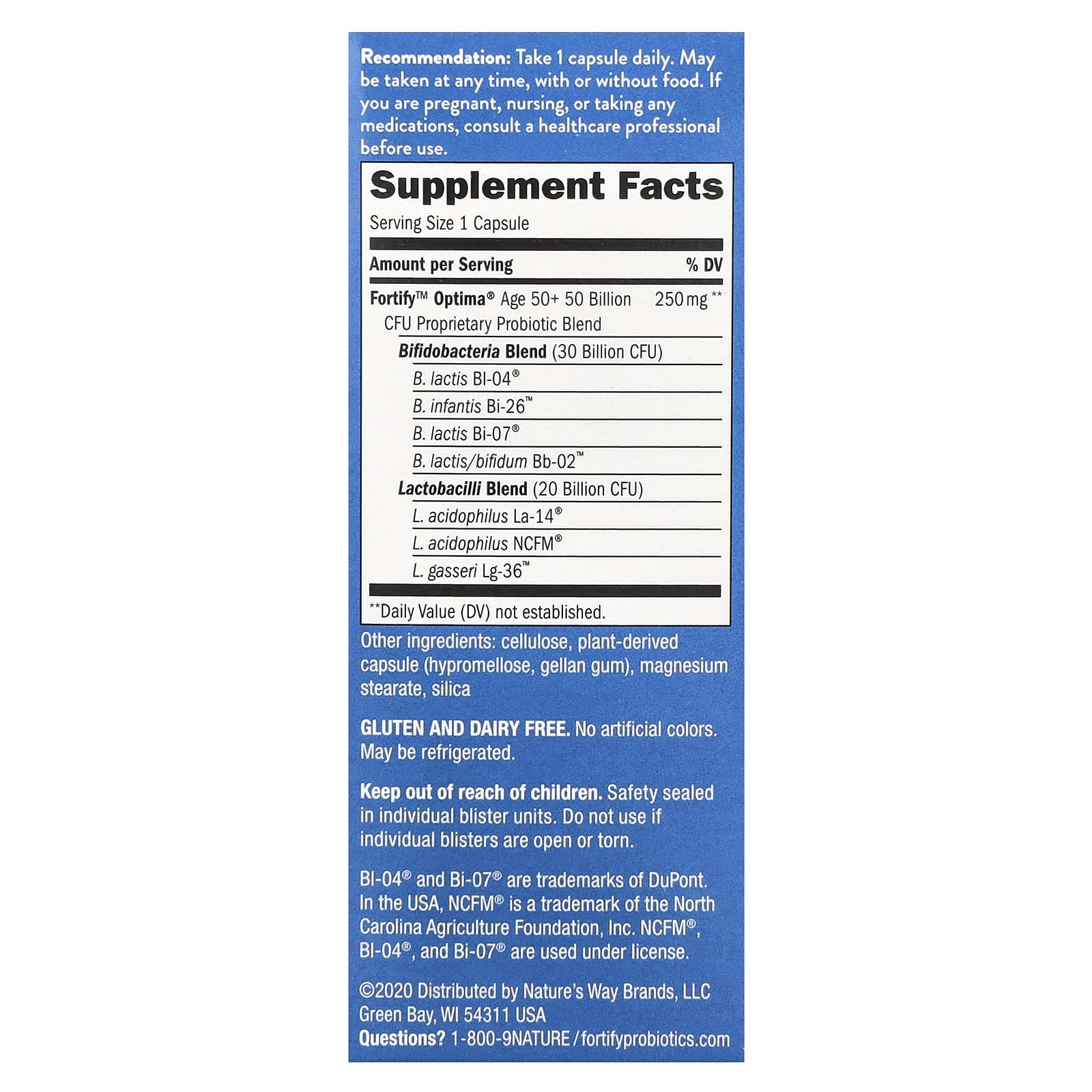 Nature's Way, Fortify Optima Probiotic, для взрослых старше 50 лет, 50 миллиардов, 30 растительных капсул с отсроченным высвобождением