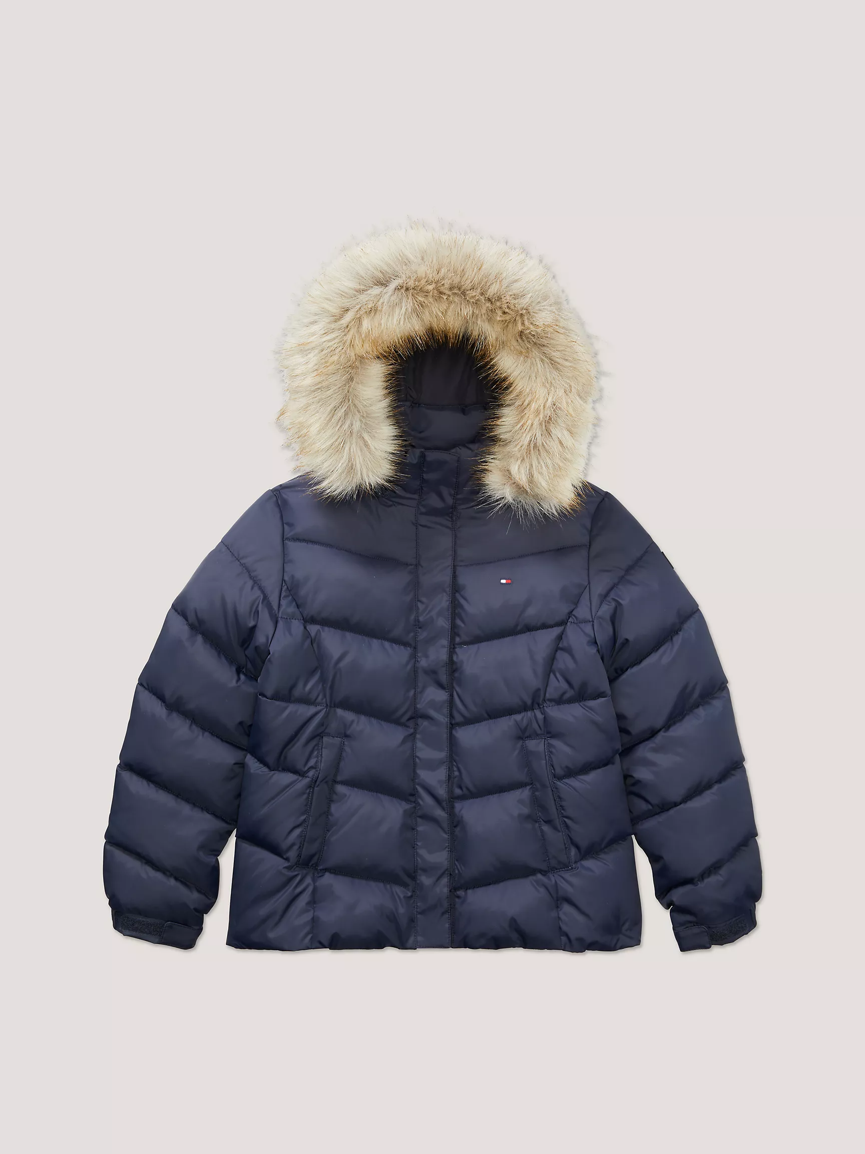 Куртка для девочки Tommy Hilfiger, Детская куртка с капюшоном и искусственным мехом