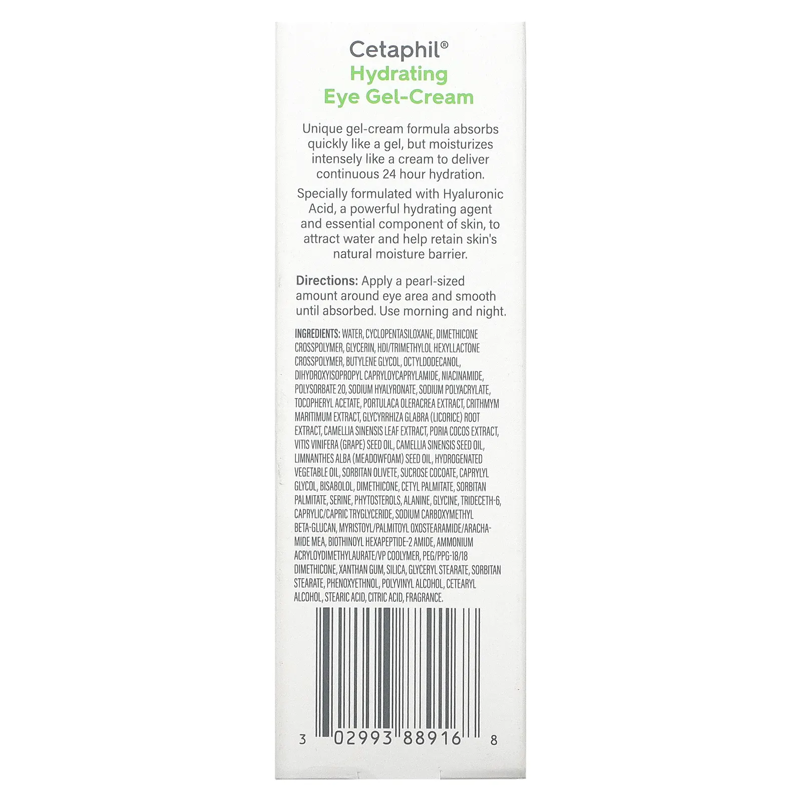 Cetaphil, увлажняющий гель-крем для глаз с гиалуроновой кислотой, 14 г (0,5 унции)