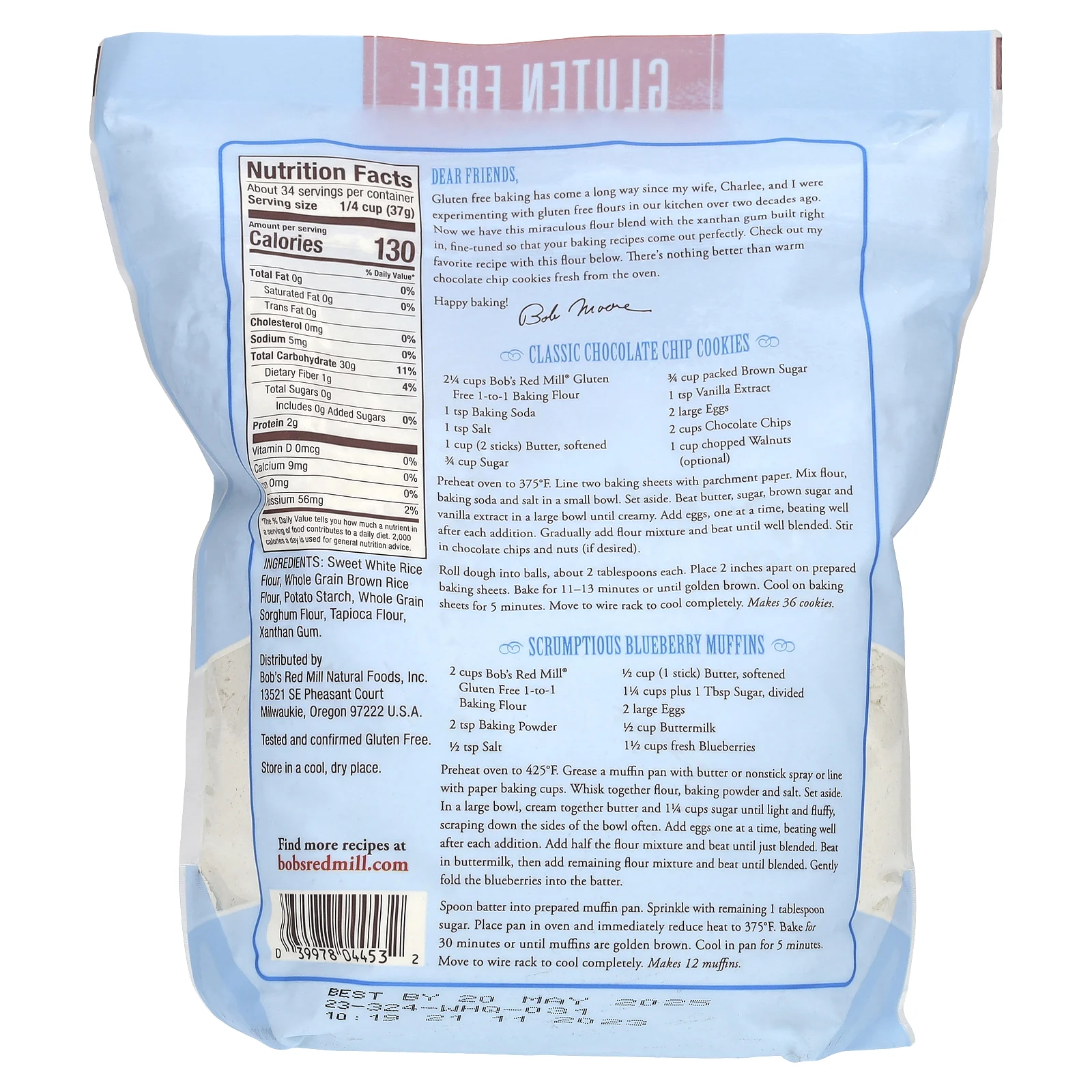 Bob's Red Mill, 1:1 пекарская мука, без глютена, 1,24 кг (44 унции)