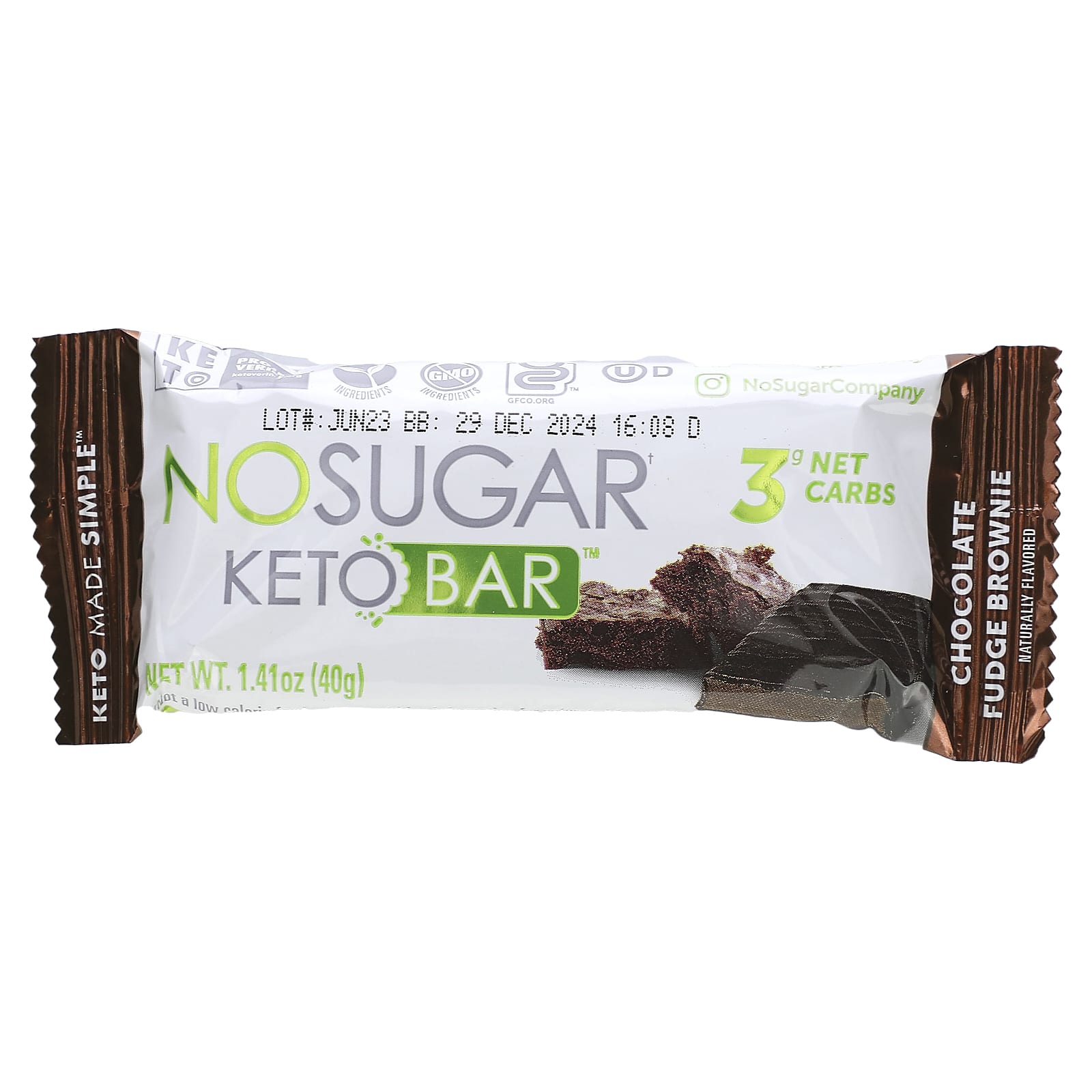 No Sugar Company, Keto Bar, брауни с шоколадной помадкой, 12 батончиков по 40 г (1,41 унции)