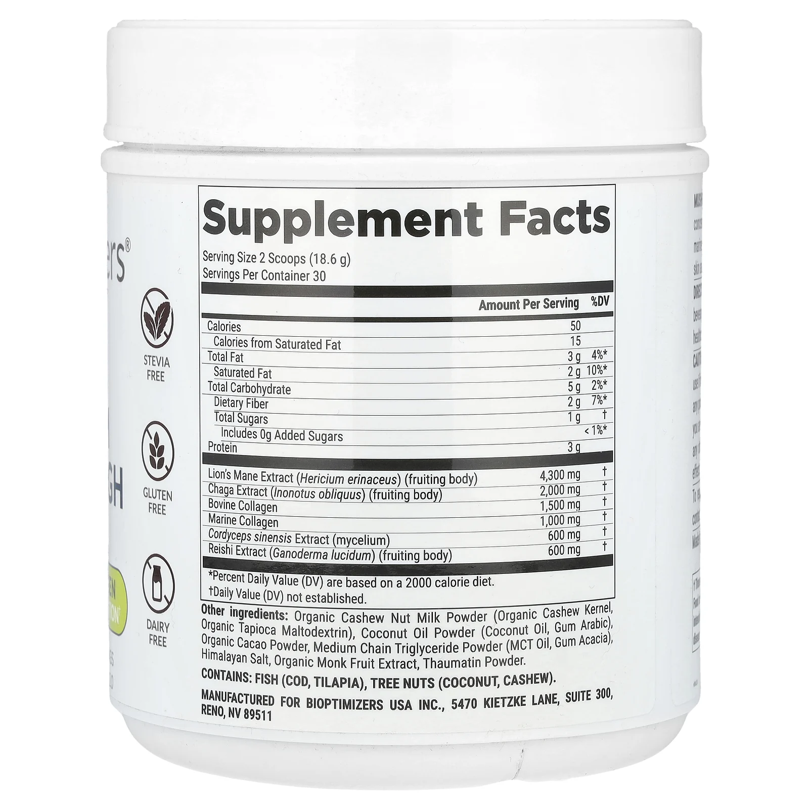 BIOptimizers, Mushroom Breakthrough, Mushroom + Collagen, Chocolicious ™, 558 г (19,7 унции)